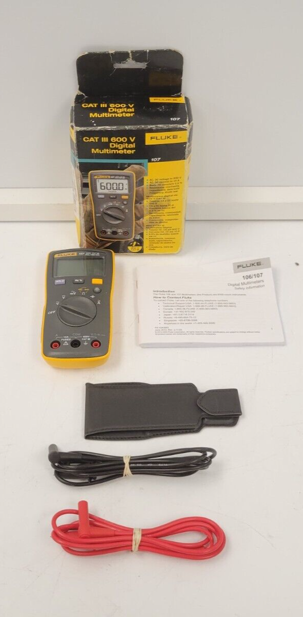 Fluke 107 Digital Multimeter - CAT III 600V True RMS AC/DC Voltage Tester for Electricians & DIY Home Use