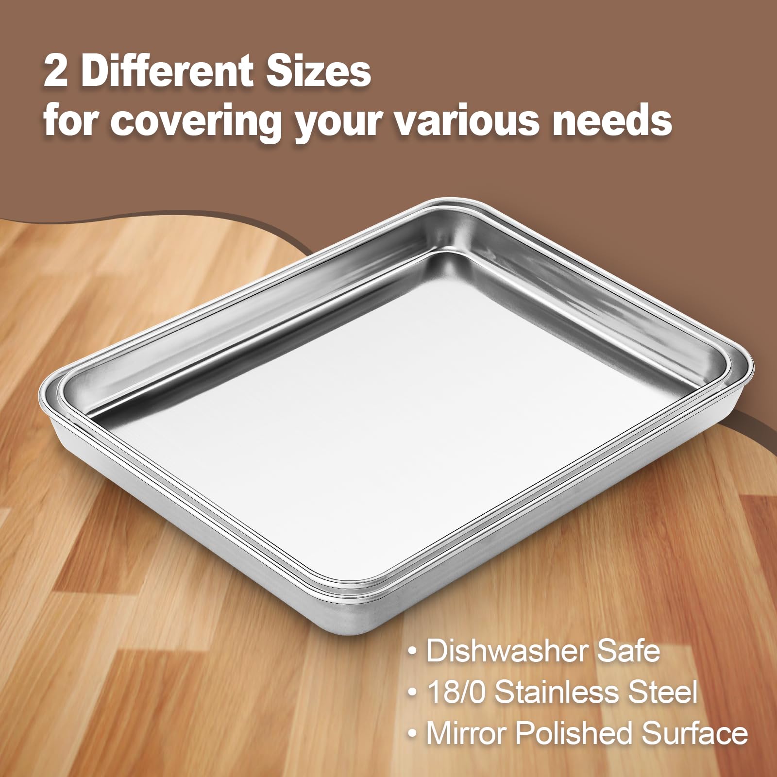 Premium Stainless Steel Cookie Baking Sheets Set - 12 Inch & 10 Inch Nonstick Baking Pans for Oven, Toaster Oven - Dishwasher Safe, Rust Resistant with Mirror Finish - Perfect for Cookies, Pastries, Roasting Veggies & Family Baking