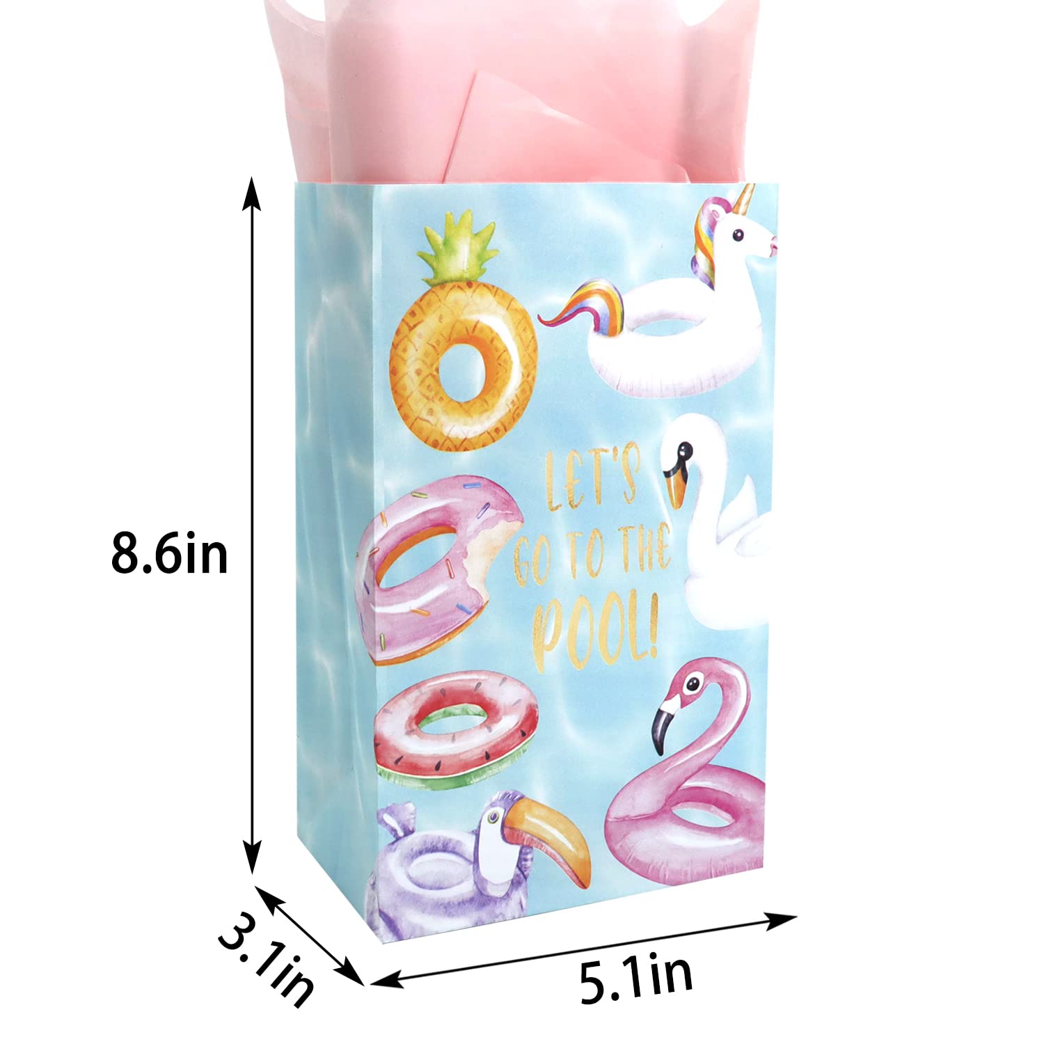 24 PCS Waterproof Pool Party Favor Bags with Fun Stickers - Candy & Goodie Gift Treat Bags for Kids - Perfect for Summer Pool Parties, Birthday Celebrations & Beach Themed Events