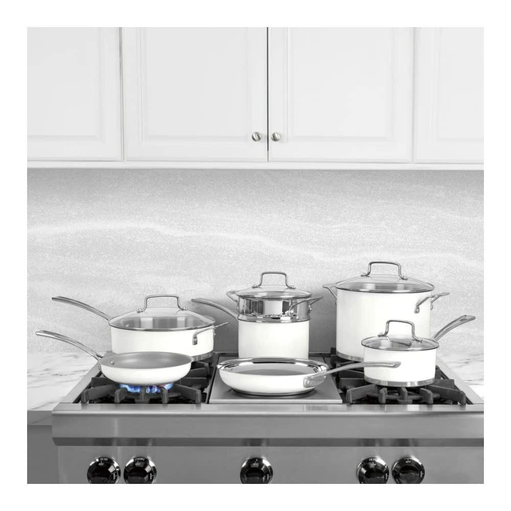 Cuisinart MW89-11 11-Piece Matte White Cookware Set - Nonstick Kitchen Pots and Pans for Cooking, Baking & Serving | Perfect for Home Chefs & Family Meals