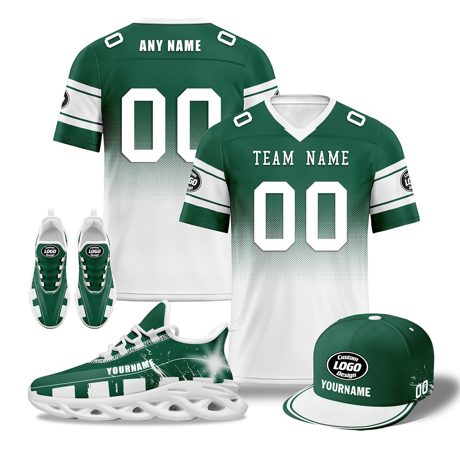 Custom Green & White New York Football MaxSoul Shoes and Hat Set - Personalized Sports Fan Combo Gift for Men (D020268) | Perfect for Game Day, Tailgating & Team Spirit Outfits