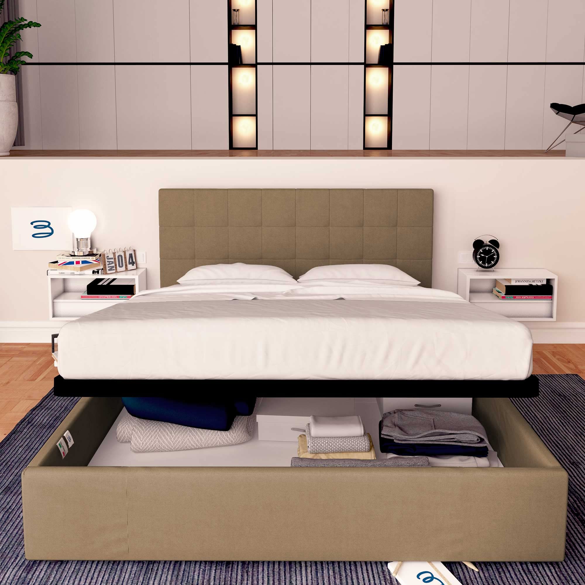 Baldiflex Single Bed with Storage, Synthetic Leather Upholstery, Slatted Base for Single Mattress, 140 x 190 cm, Elegant Headboard, Taupe Gray - Perfect for Small Bedrooms, Guest Rooms & Studio Apartments