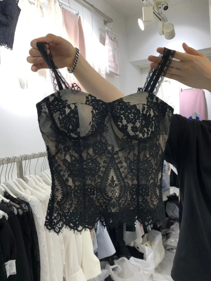 Sexy Crochet Crop Top for Women - Black Lace Slim Tank Top & Summer Blouse | Perfect for Beach, Music Festivals & Date Nights