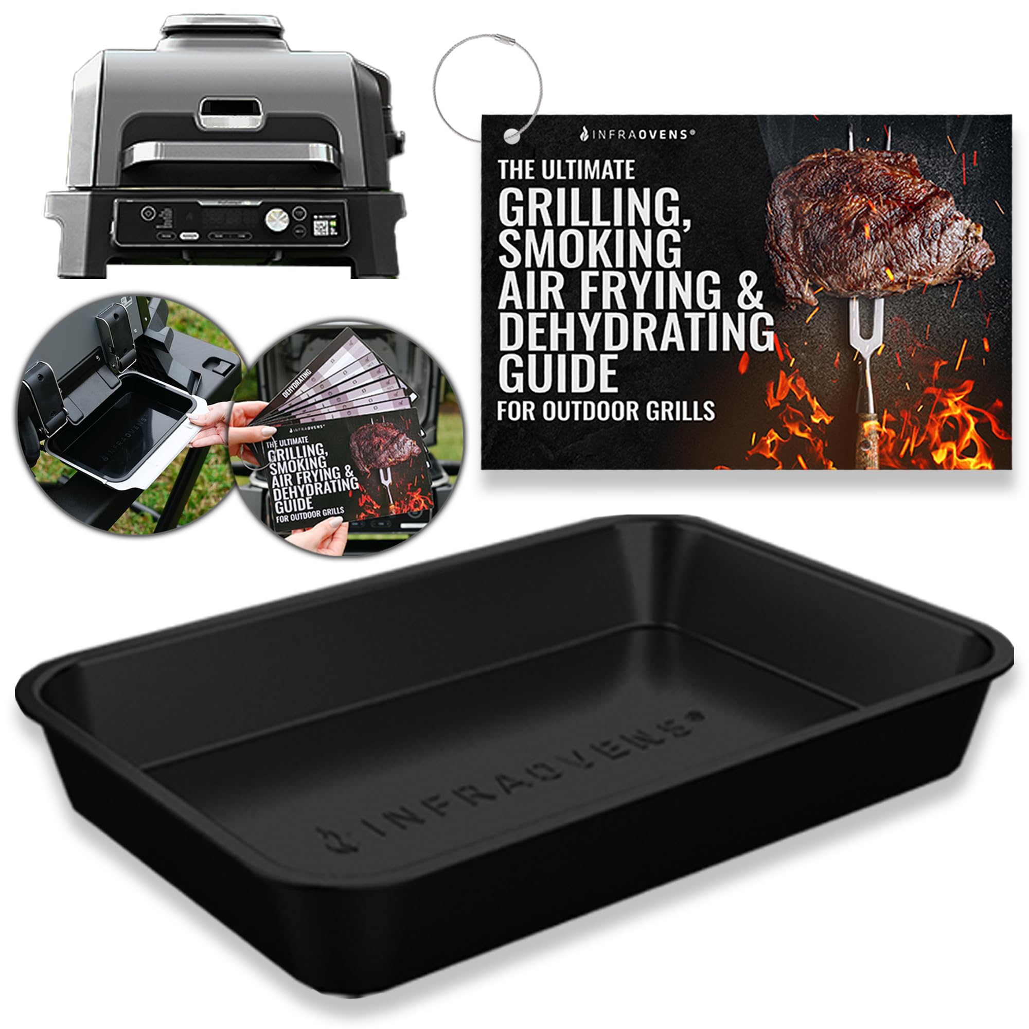 INFRAOVENS Reusable Drip Pan Liner for Ninja Woodfire Outdoor Grill Pro XL & Pro Connect XL (OG850 OG951) - Non-Disposable Grease Tray with 7-in-1 Cooking Guide - Perfect Accessory for Wood Fire Grill Smoker | Ideal for Backyard BBQs, Camping & Outdoor Cooking
