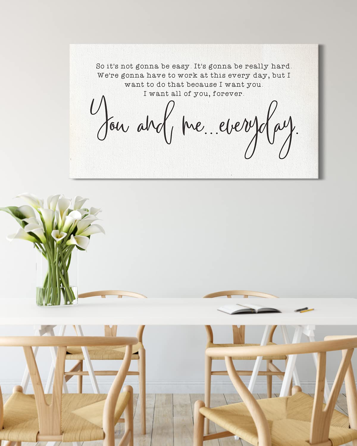 You and Me Everyday - Minimalist Romantic Bedroom Wall Art for Couples - Ready to Hang Canvas (24x12) - Perfect for Master Bedroom Decor, Anniversary & Wedding Gifts - Ideal for Creating a Cozy and Loving Atmosphere