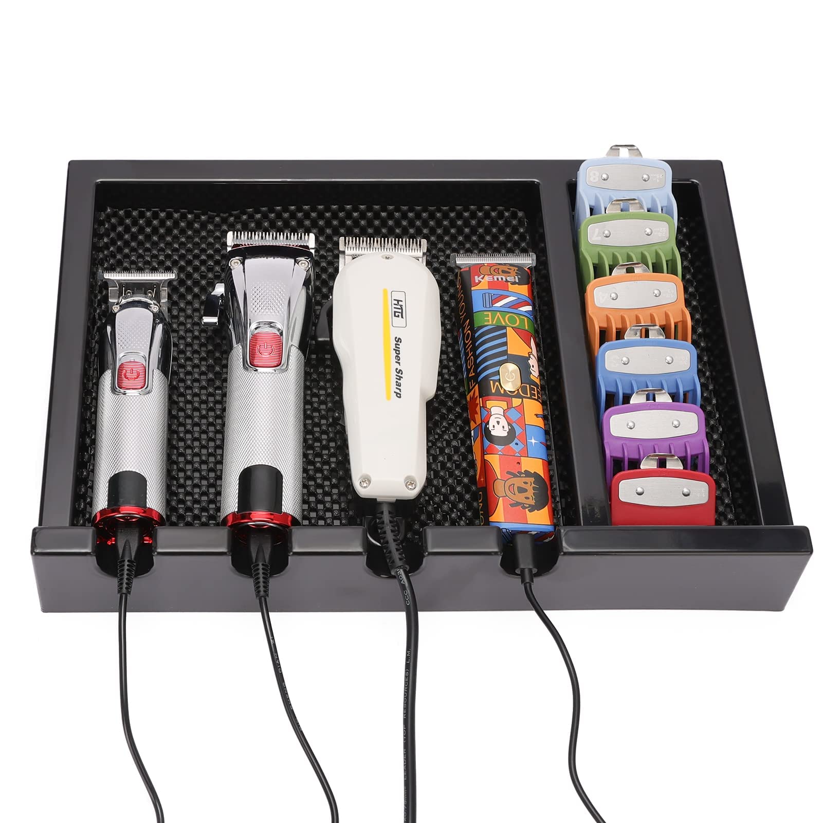 Professional Barber Clipper Tray Organizer - 4 Notch Anti-Slip Hair Trimmer & Razor Holder Case | Perfect for Salon, Barbershop & Home Grooming Station Organization