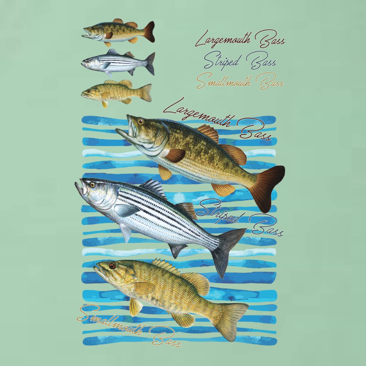 Premium Bass Fishing T-Shirt for Men - Largemouth, Striped & Smallmouth Bass Design - Garment-Dyed Washed Look Short Sleeve Tee - Perfect for Fishing Trips, Outdoor Adventures & Casual Wear