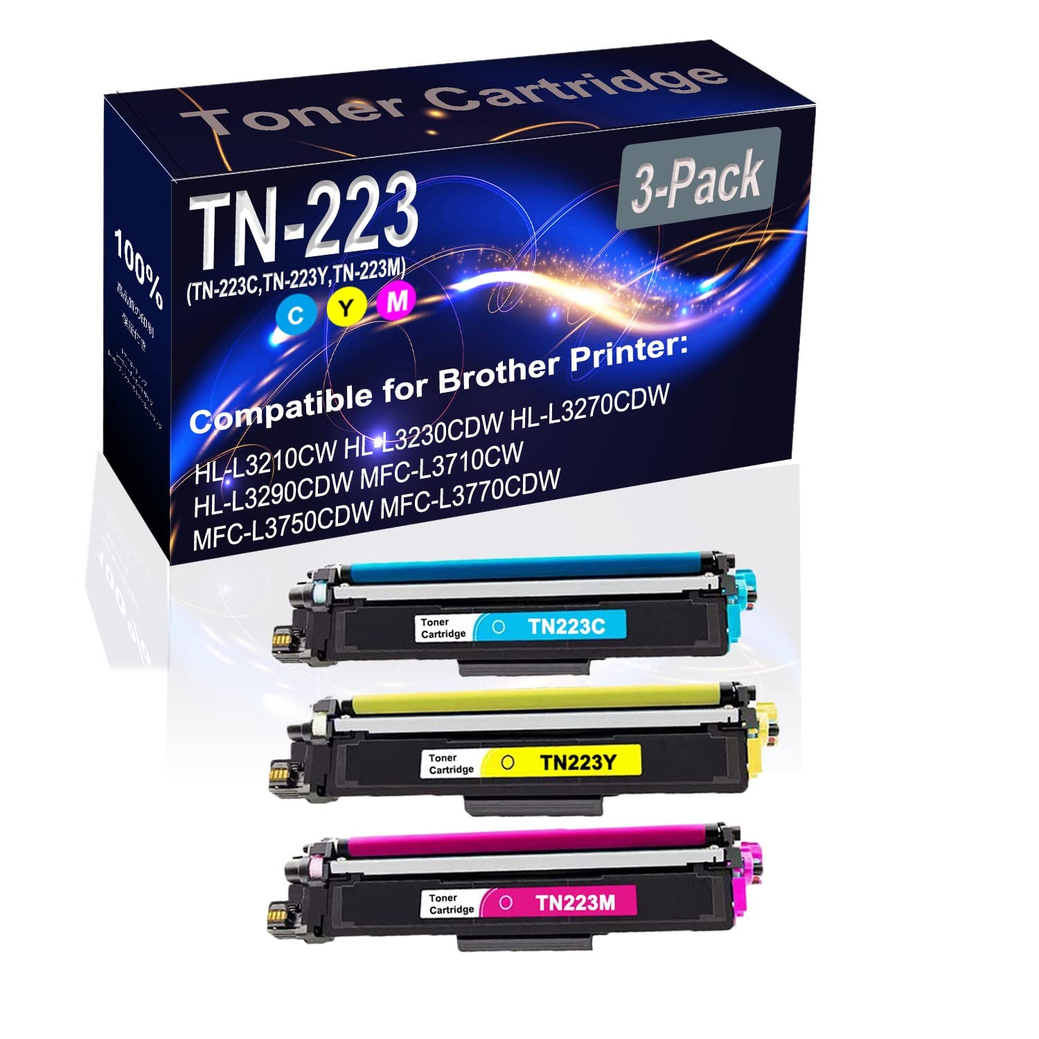 3-Pack High Capacity Compatible HL-L3210CW HL-L3230CDW Laser Printer Toner Cartridge (Cyan, Yellow, Magenta) - Replacement for TN223 TN-223 Series (TN-223C TN-223Y TN-223M) - Ideal for Office Printing, Home Use & Small Business Documents