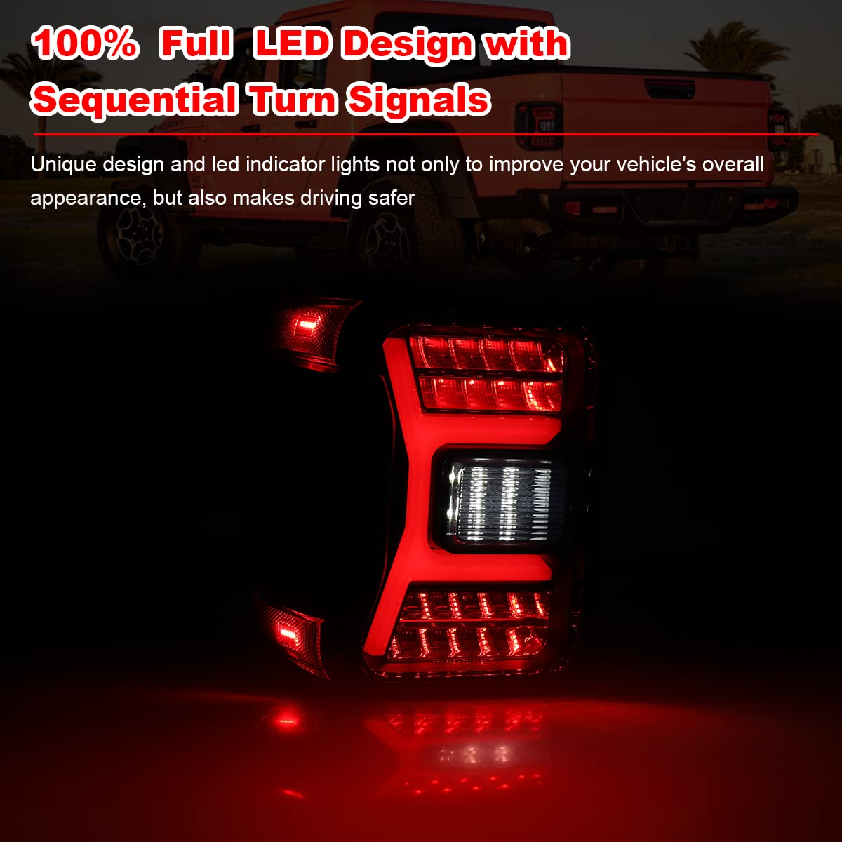 Nixon Offroad Full LED Tail Lights Assembly for Jeep Gladiator JT 2019-2025 - Sequential Turn Signals, Plug & Play (Clear Lens) - Upgrade Your Off-Road Adventure & Nighttime Safety