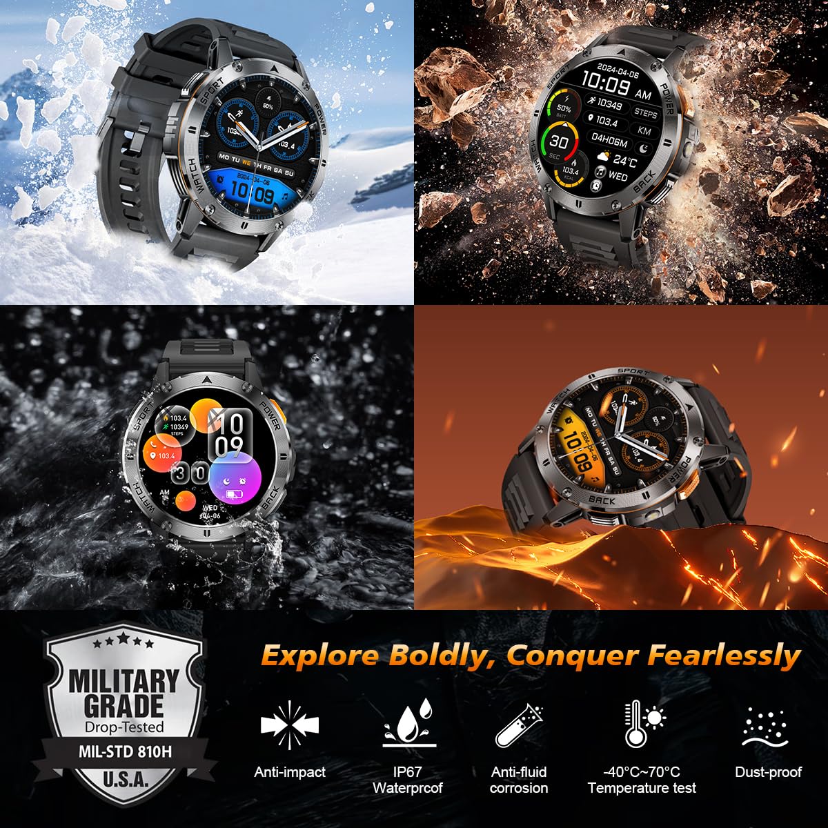 FILIEKEU Men's Smartwatch with Bluetooth Calls, Heart Rate & Sleep Monitor, IP67 Waterproof Fitness Tracker - Brown Leather Strap for Android & iOS - Perfect for Workouts, Running & Daily Activity Tracking