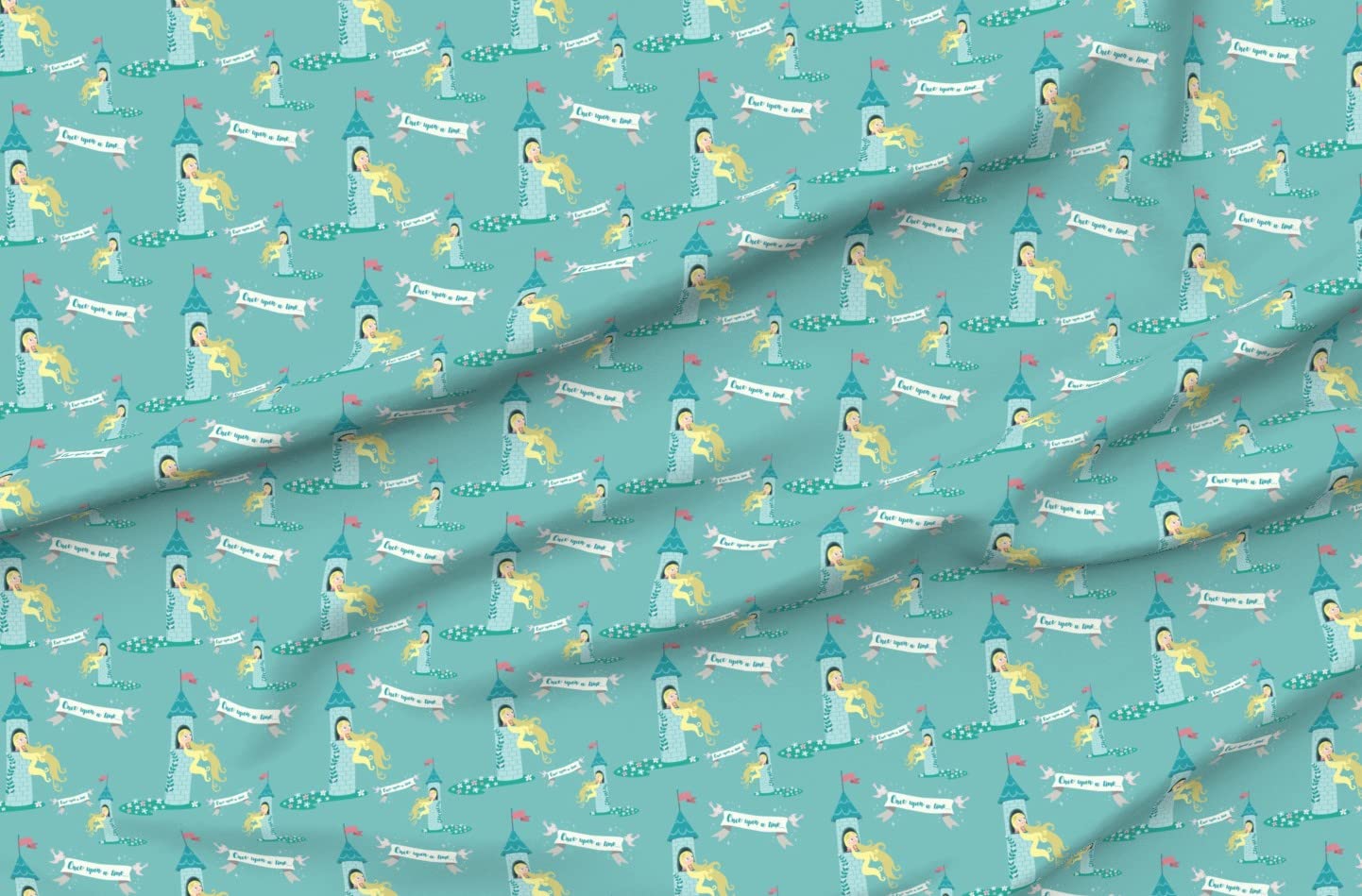 Time Castle Princess Kids Nursery Satin Fabric by The Yard - Printed Cotton Fabric for Sewing, Lining, Apparel, Fashion, Blankets & Home Decor - Perfect for DIY Projects, Baby Clothing & Nursery Decorations