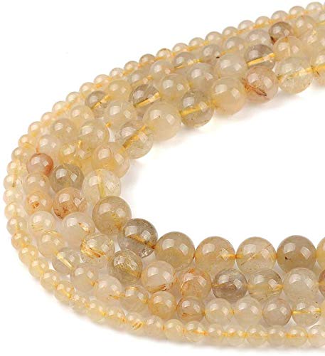 6mm Golden Rutilated Quartz Beads - Natural Stone Loose Beads for DIY Jewelry Making (15.5 Inch, 60pcs per Strand) - Perfect for Necklaces, Bracelets, and Handmade Crafts