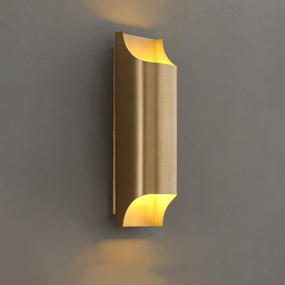 Brass Wall Light - Minimalist Up and Down Modern Copper Wall Lamp for Living Room, Bedroom, Dining Room - Indoor Lighting Fixture for Corridor, Stairs, Balcony & Headboard Spotlights - Warm Ambient Lighting for Home Decor