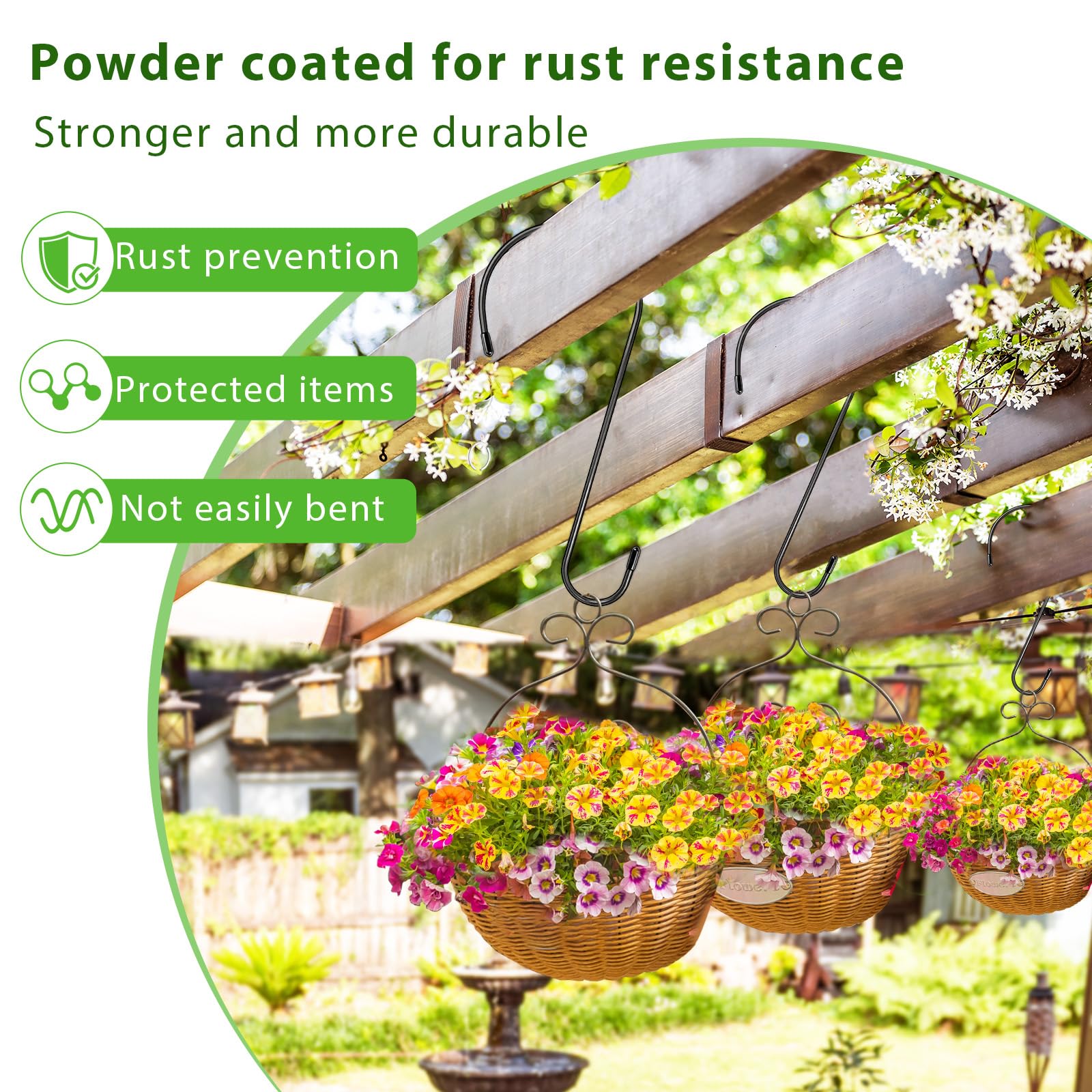 6 Pack 12 Inch Heavy Duty Rust-Proof S Hooks for Hanging Plants, Bird Feeders & Home Decor - Outdoor & Indoor Use for Patio, Garden, Garage & Wall Organization