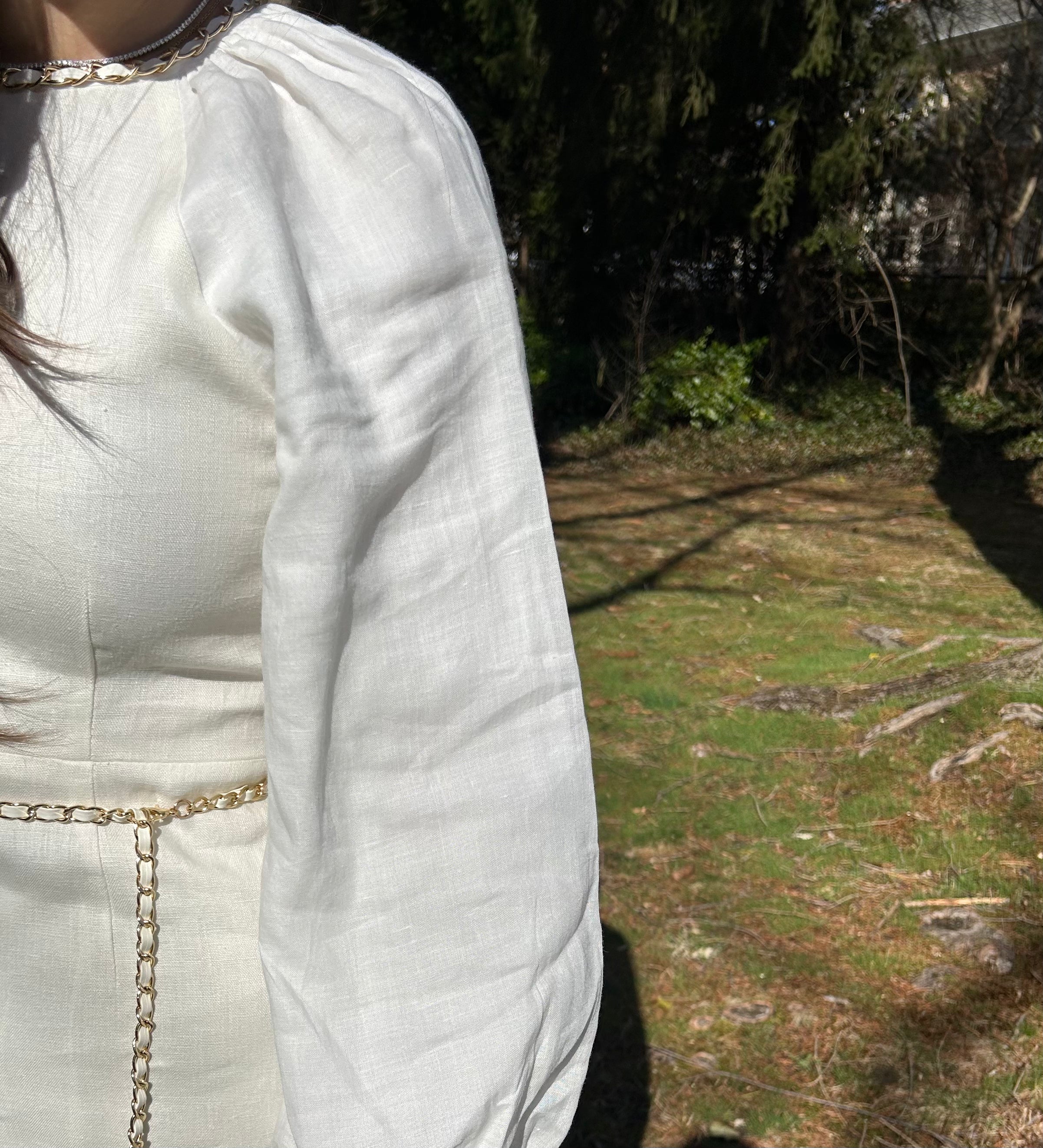 Elegant White Linen Chain Strap Dress for Women - Perfect for Summer Beach Vacations, Garden Parties & Boho Chic Outfits