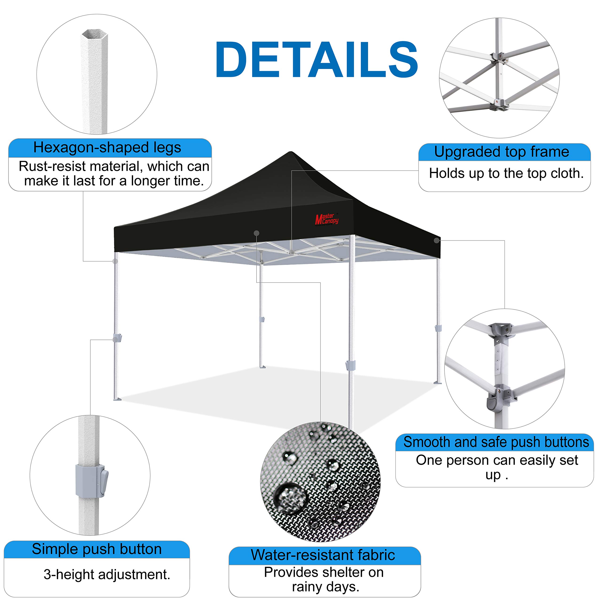 MASTERCANOPY Premium Heavy Duty 10x10 Commercial Pop Up Canopy Tent - Waterproof & UV Protection Instant Shelter for Outdoor Events, Farmers Markets, Camping & Backyard Parties (Black)