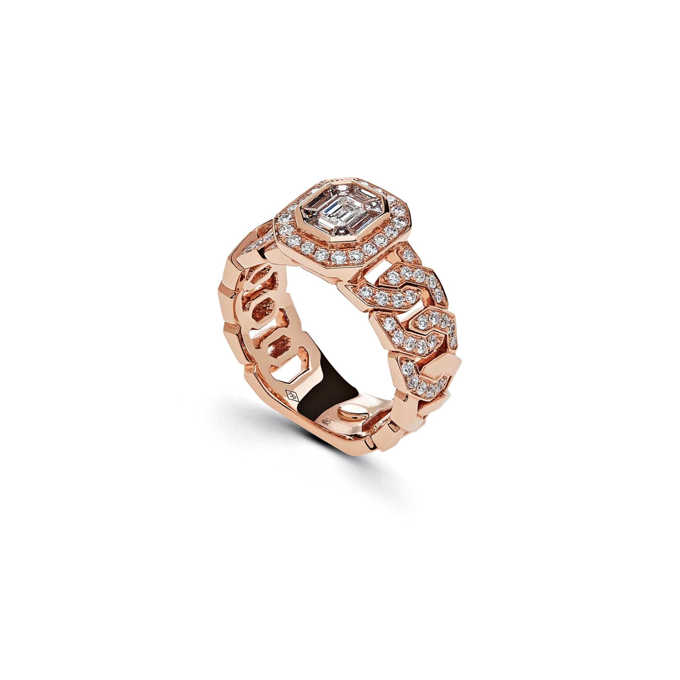 Elegant Diamond Cocktail Ring with Rose Gold Pavé Chain Link Band - Perfect for Evening Parties, Weddings & Special Occasions