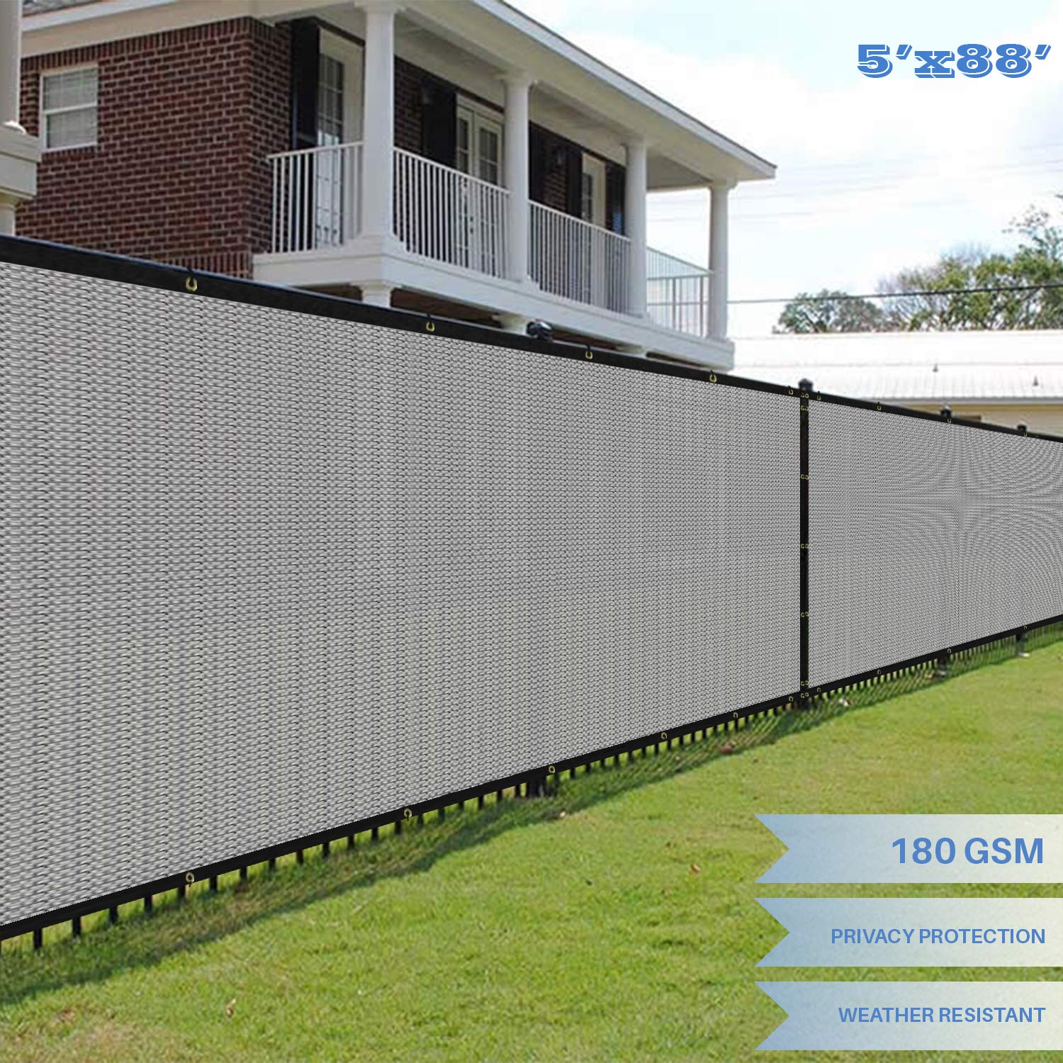 E&K Sunrise 5' x 88' Privacy Fence Screen with Grommets - UV Resistant Outdoor Windscreen for Backyard, Garden & Patio Cover - Light Gray Shade Solution for Enhanced Privacy & Sun Protection