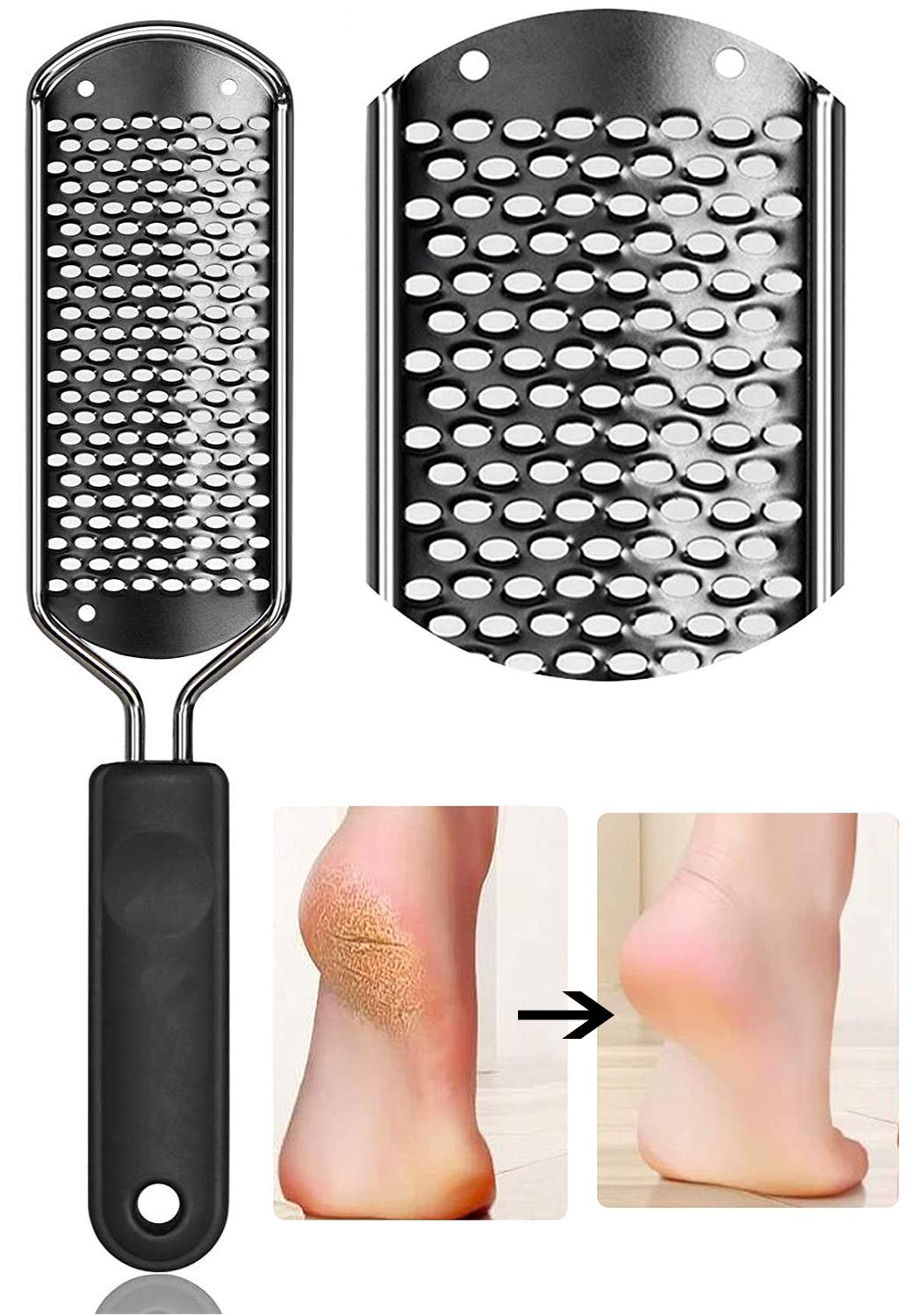 ZORBES Stainless Steel Callus Remover & Foot File - Professional Pedicure Tool for Wet & Dry Feet - Easy to Use & Clean - Durable Foot Scraper for Dead Skin & Hard Calluses (1 Pack, Black) - Perfect for Home Pedicures & Salon Foot Care