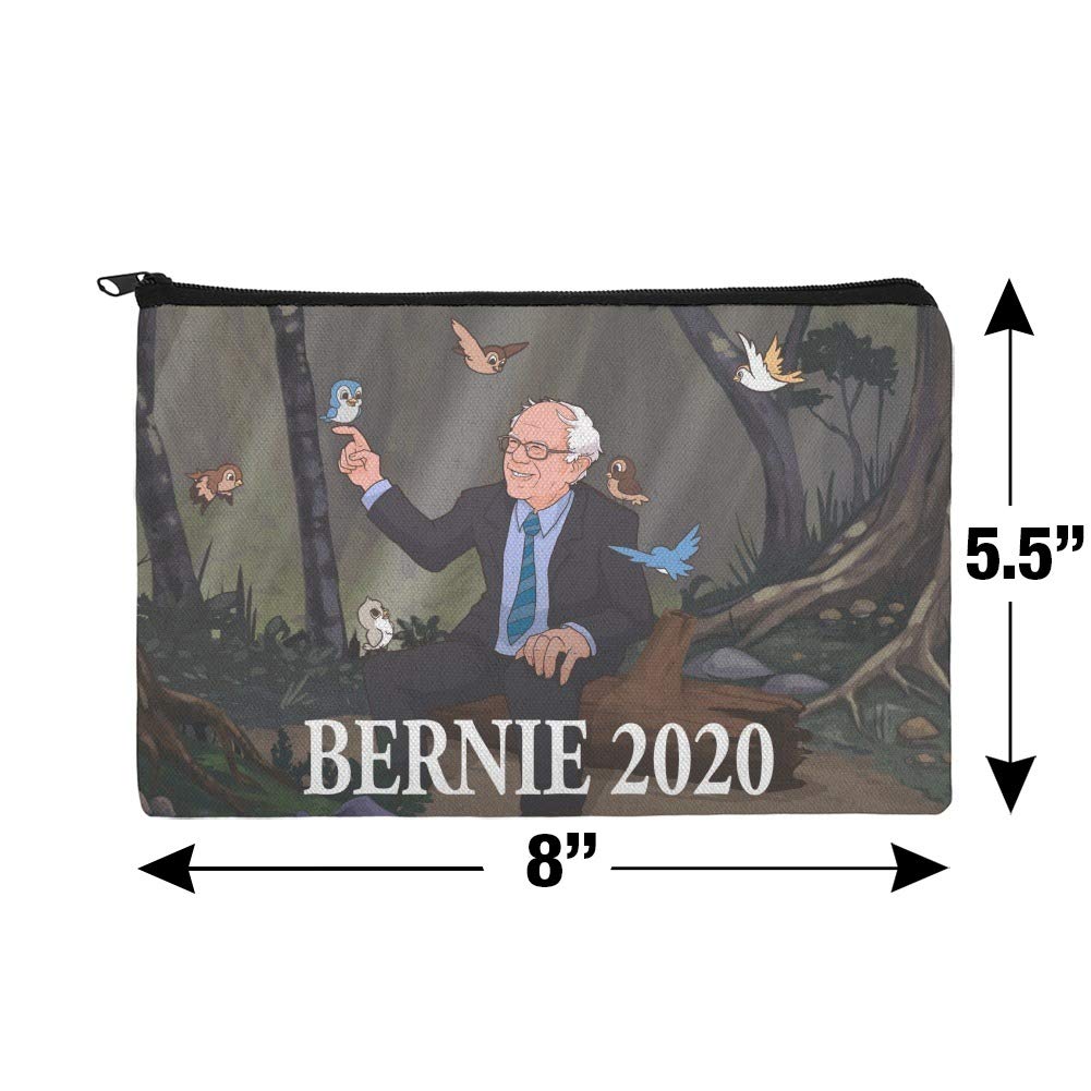 Bernie Sanders 2020 Retro Cartoon Makeup Bag - Forest Birds Design Cosmetic Pouch Organizer | Perfect for Travel, Gym & Daily Makeup Storage