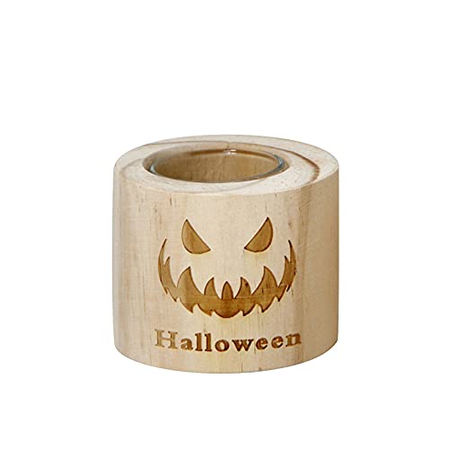 Handmade Personalized Pumpkin Print Glass & Wooden Candle Holder - Halloween Home Decor Cylindrical Candle Stand (Style 1) | Perfect for Fall Centerpieces, Thanksgiving Table Settings & Spooky Party Decorations