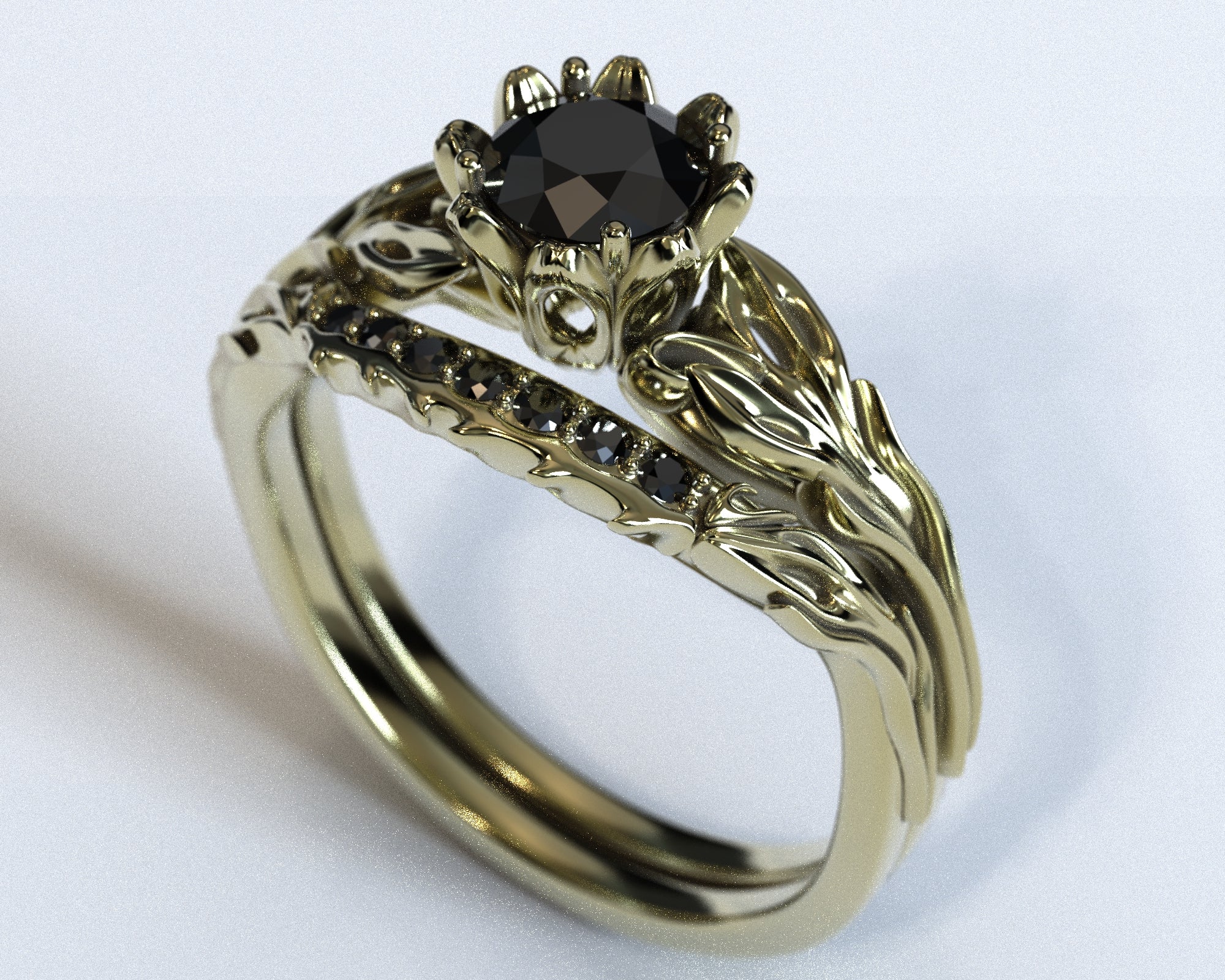Exquisite Black Diamond Rose Gold Wedding Ring Set for Women - Elegant Bridal Jewelry for Engagement, Anniversary & Special Occasions