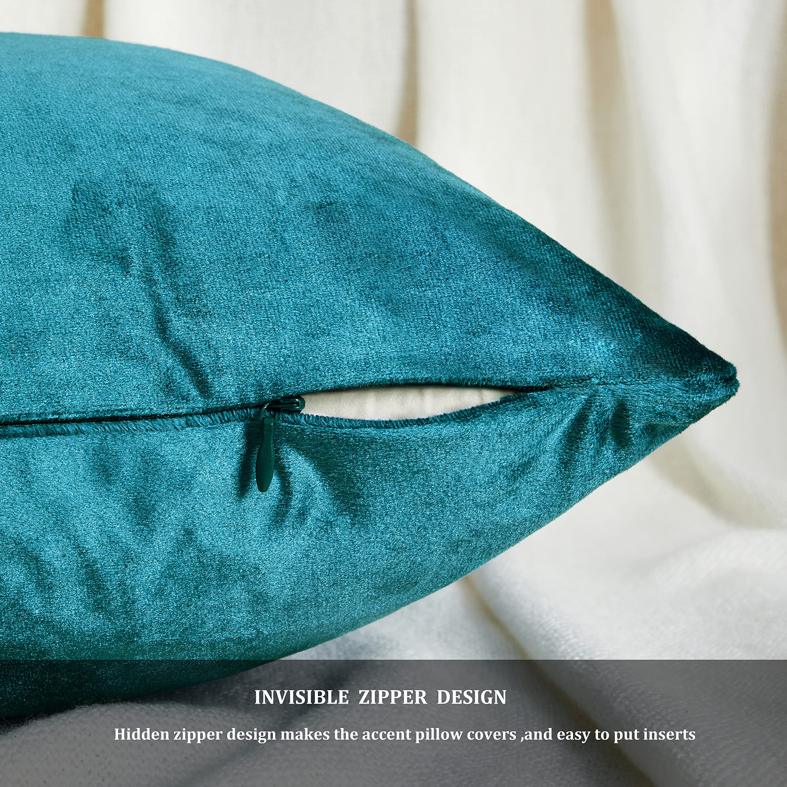 GIGIZAZA Velvet Throw Pillow Covers Set of 2 - 20x20 Inch Teal Peacock Green Sofa Cushion Covers for Living Room, Bedroom & Home Décor - Soft Luxury Pillow Cases for Couch, Chair and Bed