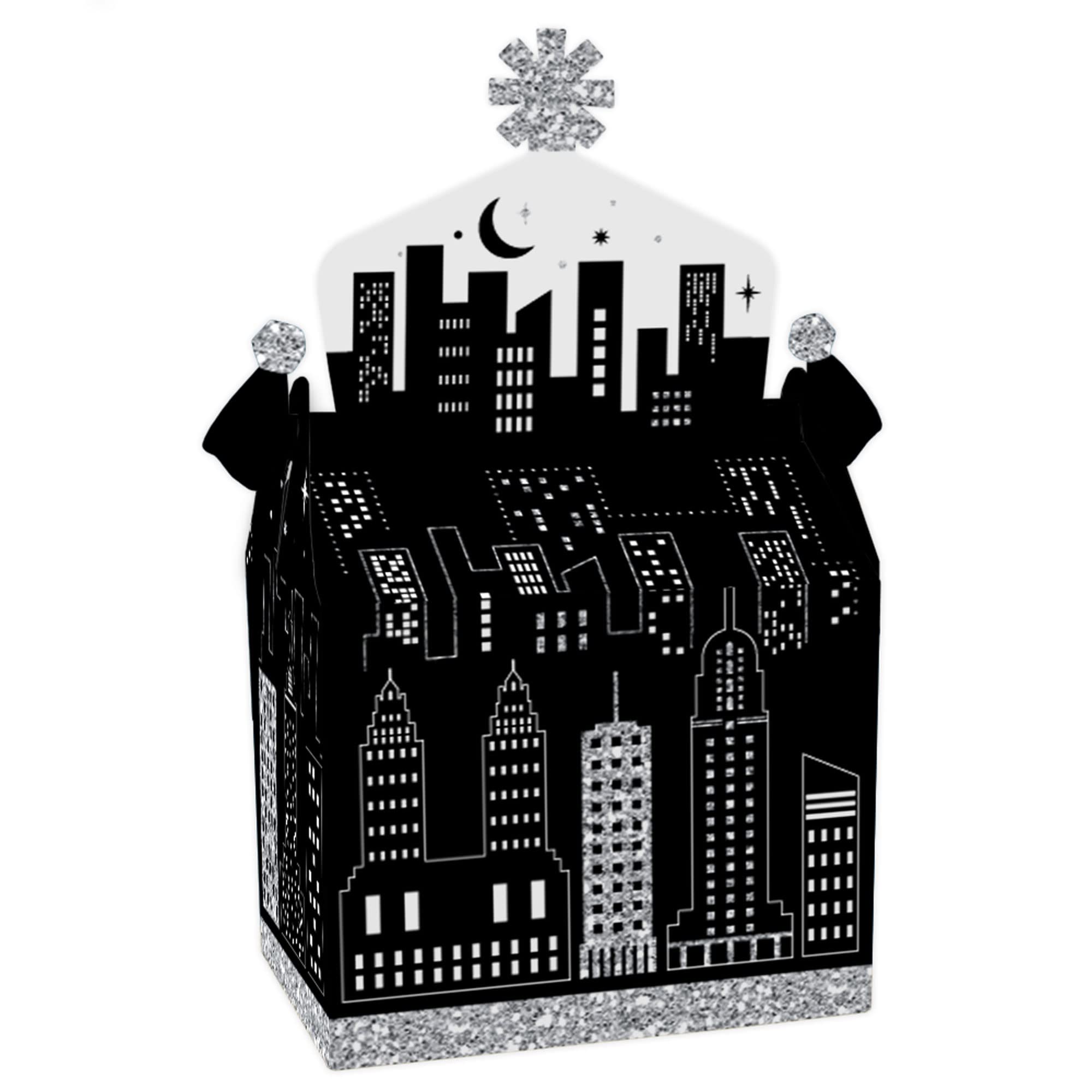 Big Dot of Happiness Nighttime City Skyline Treat Box Party Favors - New York Themed Goodie Gable Boxes (Set of 12) - Perfect for Birthday Parties, Baby Showers & Wedding Favors