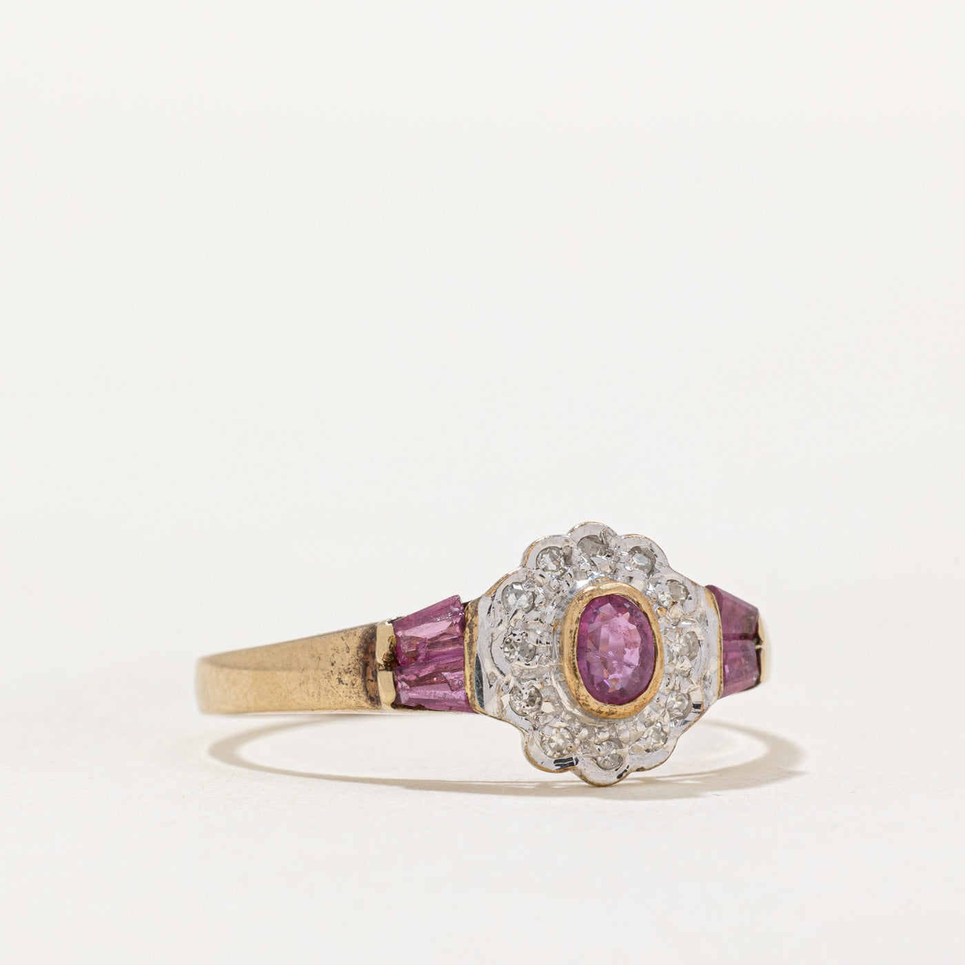 Exquisite Bezel Set Ruby & Diamond Halo Ring - 0.33ctw Ruby & 0.06ctw Diamonds - Size 9 - Perfect for Engagement, Anniversary & Special Occasion Gifts