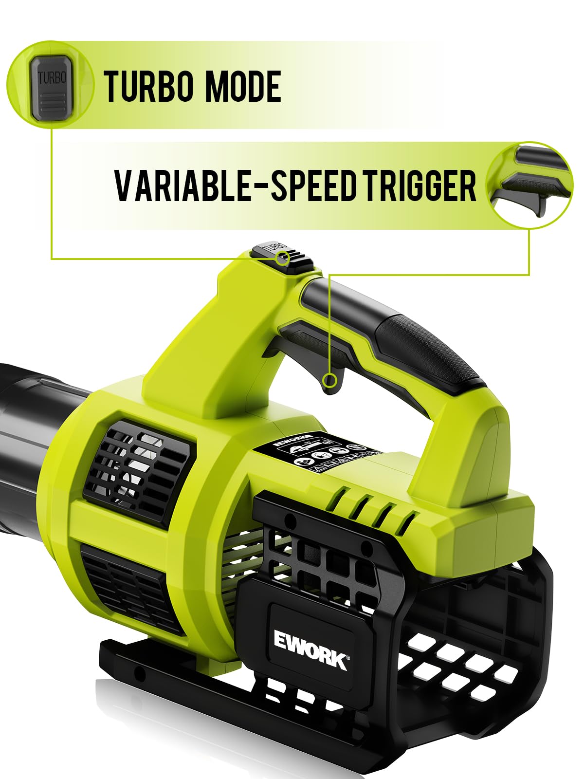 EWORK 21V Cordless Leaf Blower with 2x 3.0Ah Batteries & Fast Charger | Variable Speed & Turbo Mode | Lightweight Battery-Powered Leaf Blower for Lawn Care, Yard Cleanup, Patio, Driveway & Garden Maintenance