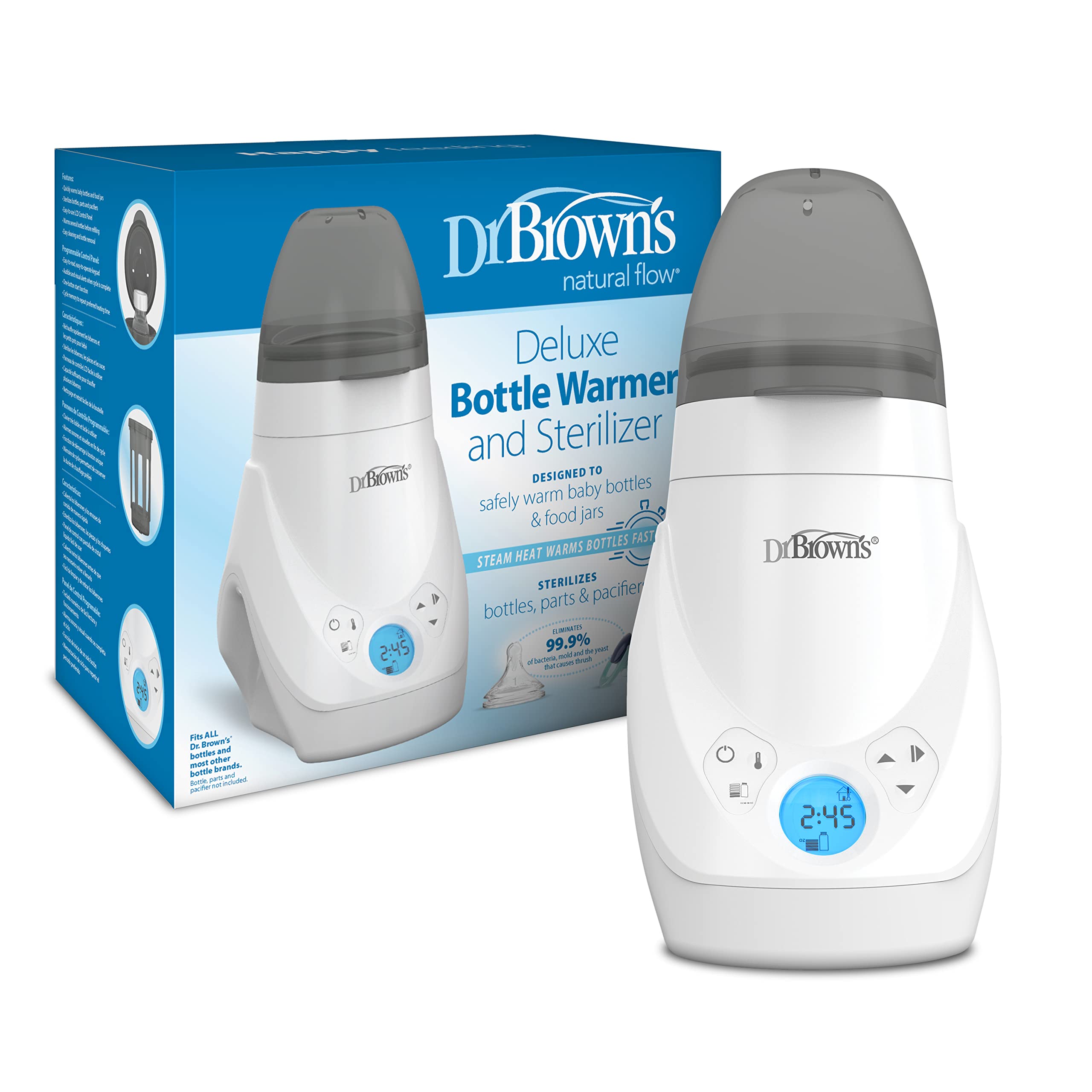 Dr. Brown's Deluxe Baby Bottle Warmer & Sterilizer - Fast Heating for Formula, Breast Milk & Baby Food Jars | Perfect for Night Feedings, Travel & Daycare Use
