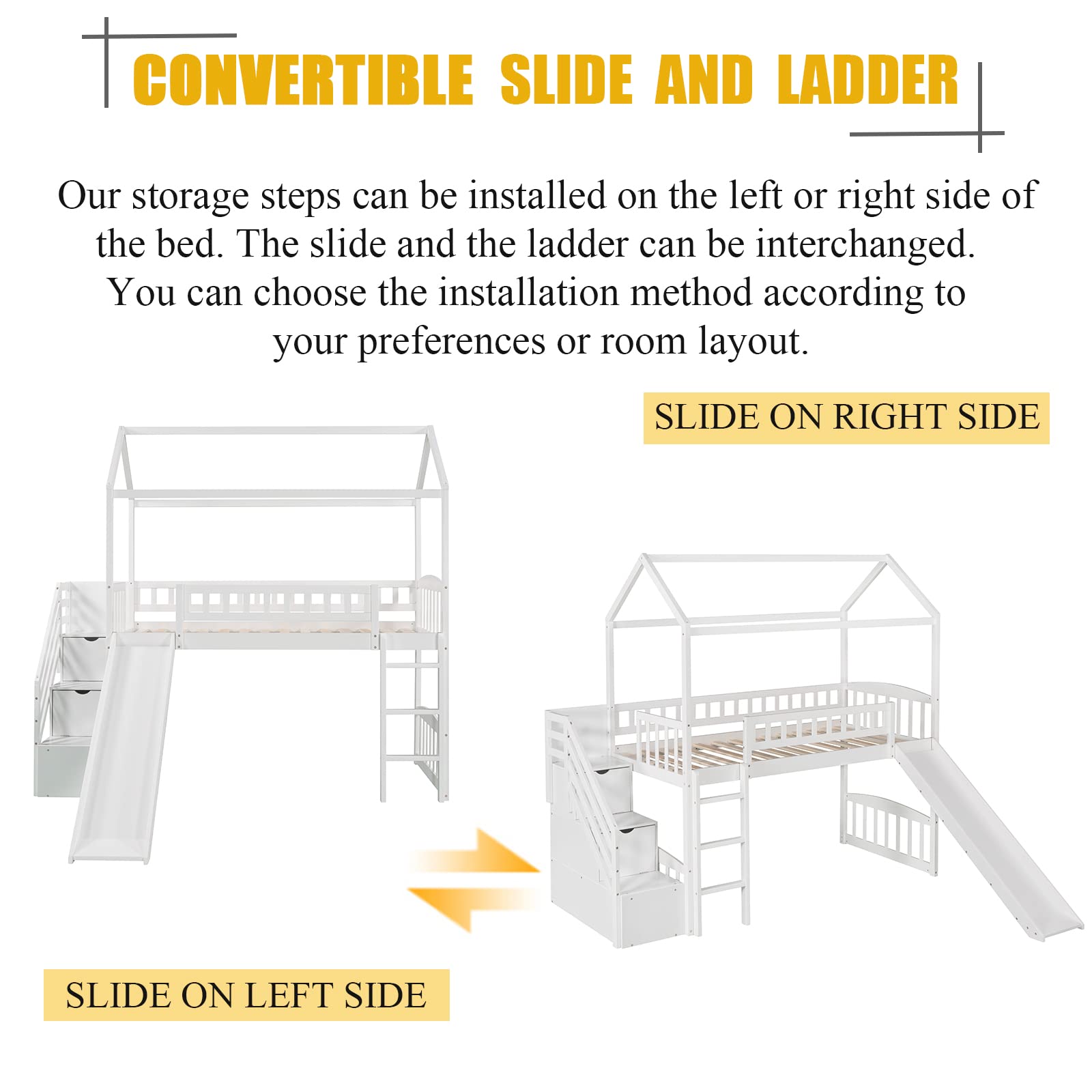 Harper & Bright Designs Twin Loft Bed with Slide, Staircase & Drawers - Wooden Kids Loft Bed Frame for Boys & Girls - No Box Spring Needed - White - Perfect for Small Bedrooms, Playrooms & Kids' Sleepovers