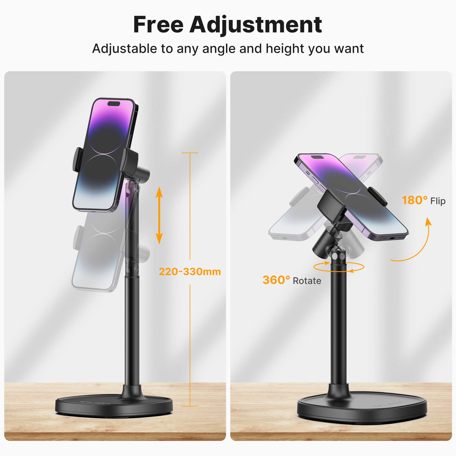 Adjustable Phone Stand for Desk - Ulanzi Universal Mobile Phone Holder Compatible with iPhone 14/13/12 Pro/XS Max/XR & Samsung Galaxy S22/S21/S20/S10 - Perfect for Video Calls, Streaming & Hands-Free Viewing