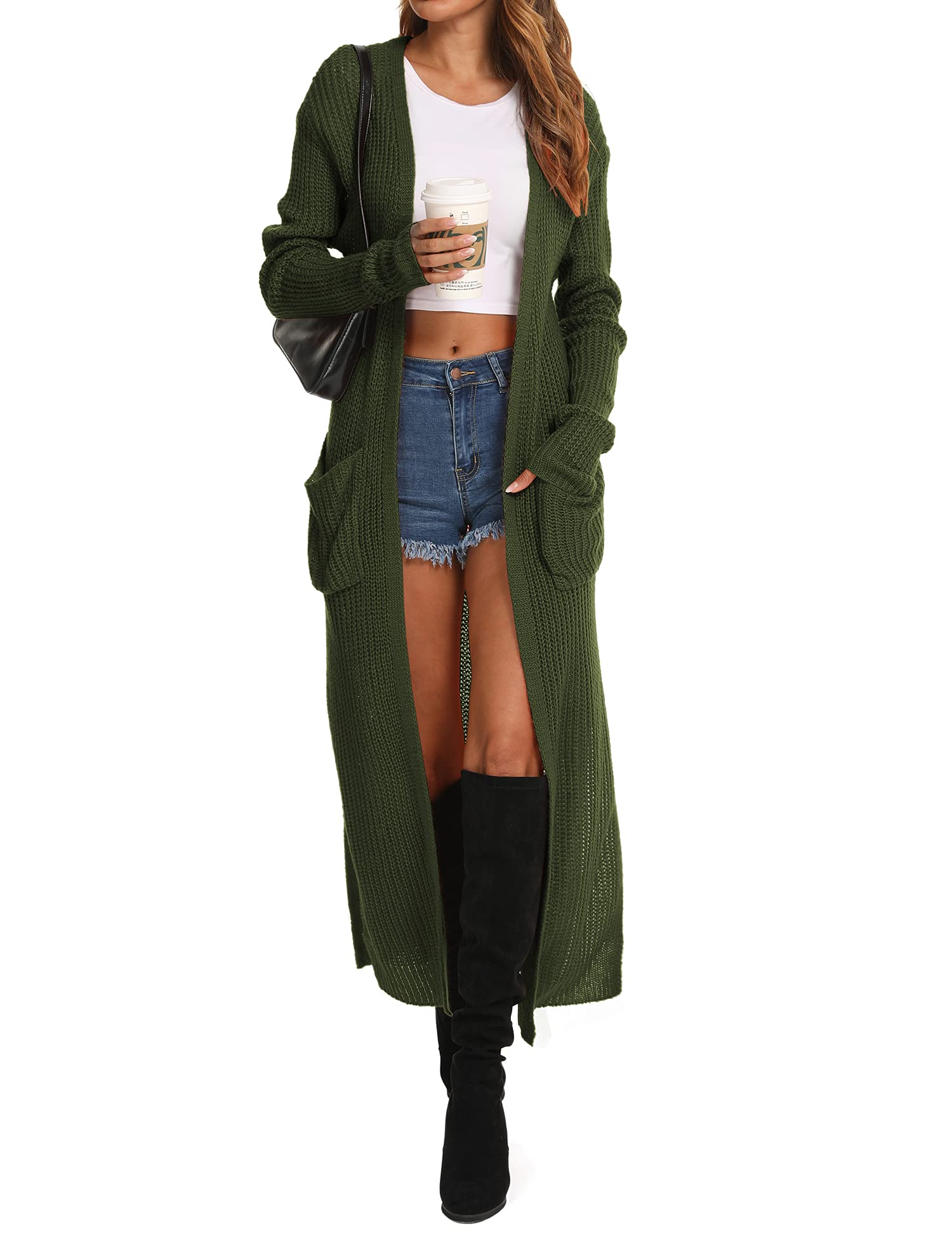 Women's Casual Long Sleeve Open Front Cardigan Sweater with Pockets - Cozy Knit Wrap for Fall 2024 Fashion | Perfect for Layering, Office Wear & Coffee Dates