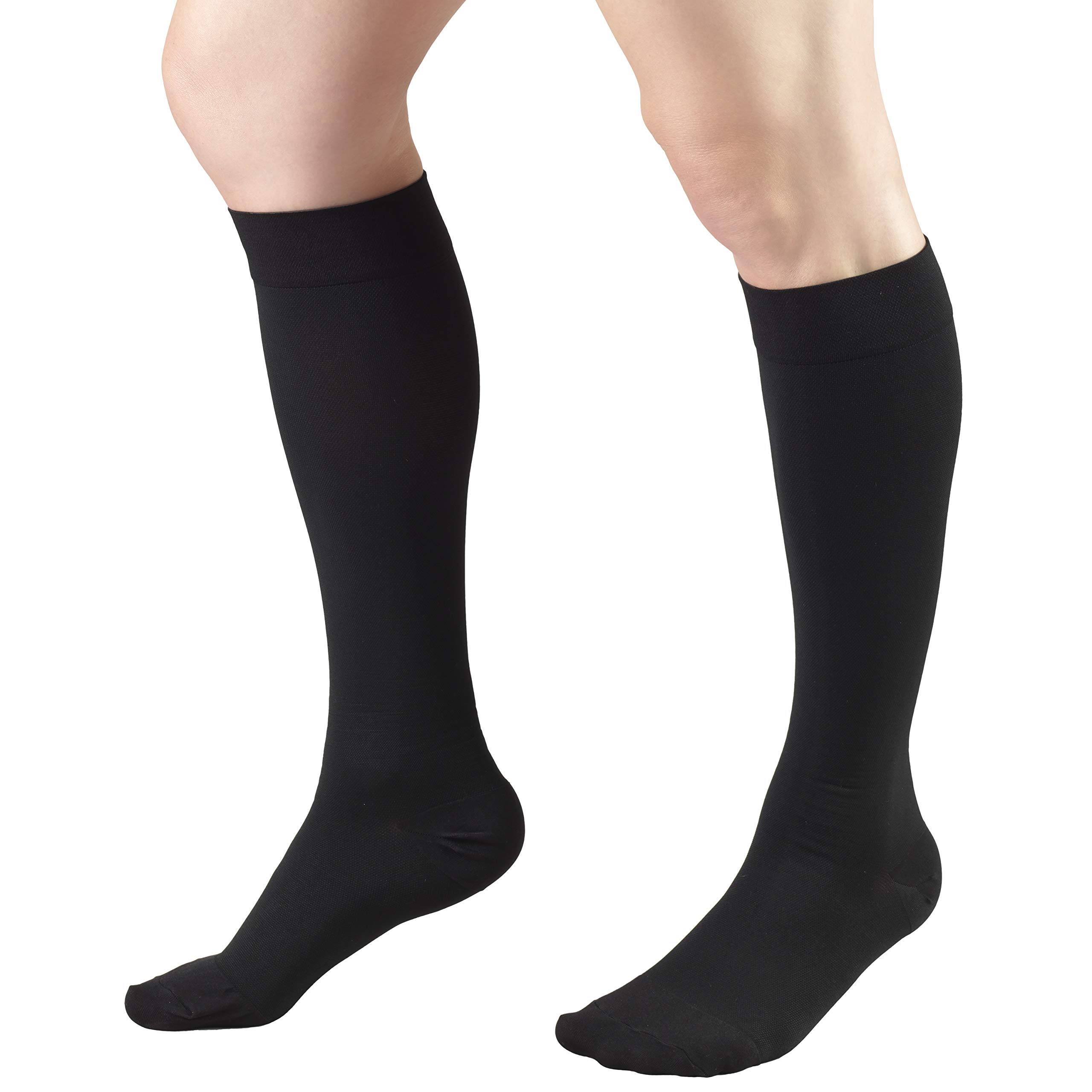 Truform 20-30 mmHg Compression Socks for Men & Women - Knee High Support Stockings with Closed Toe - Medium Size Black Microfiber - Ideal for Travel, Work & Varicose Vein Relief