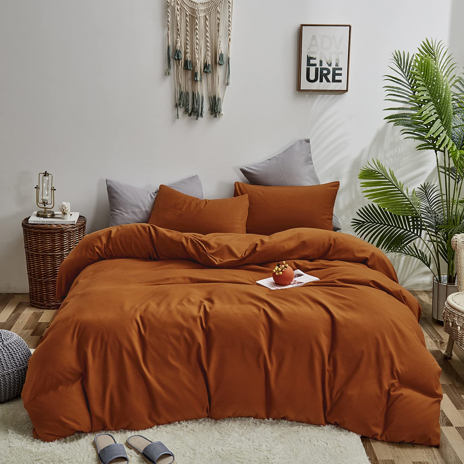 California King Cotton Comforter Set - Rust, Burnt Orange & Terracotta Solid Breathable Bedding | Soft Caramel & Reddish Brown Quilted Blanket for Men & Women | Perfect for Cozy Fall & Winter Nights in King Size Beds