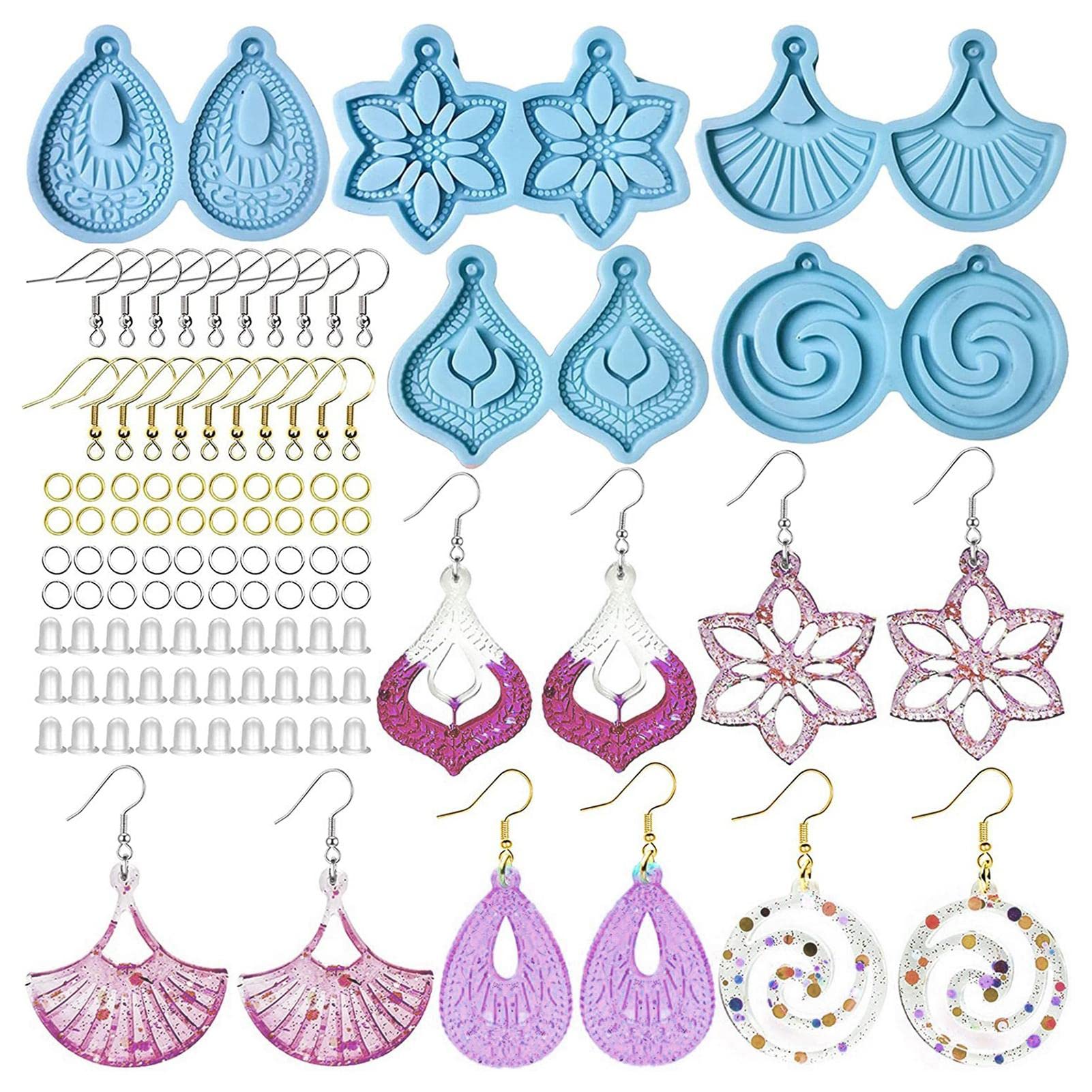 Premium DIY Resin Earring Molds - 5 Pairs Silicone Jewelry Molds with Holes for Epoxy Pendants & Dangle Earrings - Perfect for Handmade Crafts, Gift Making & Jewelry Business (Great for Christmas, Birthdays & DIY Projects)