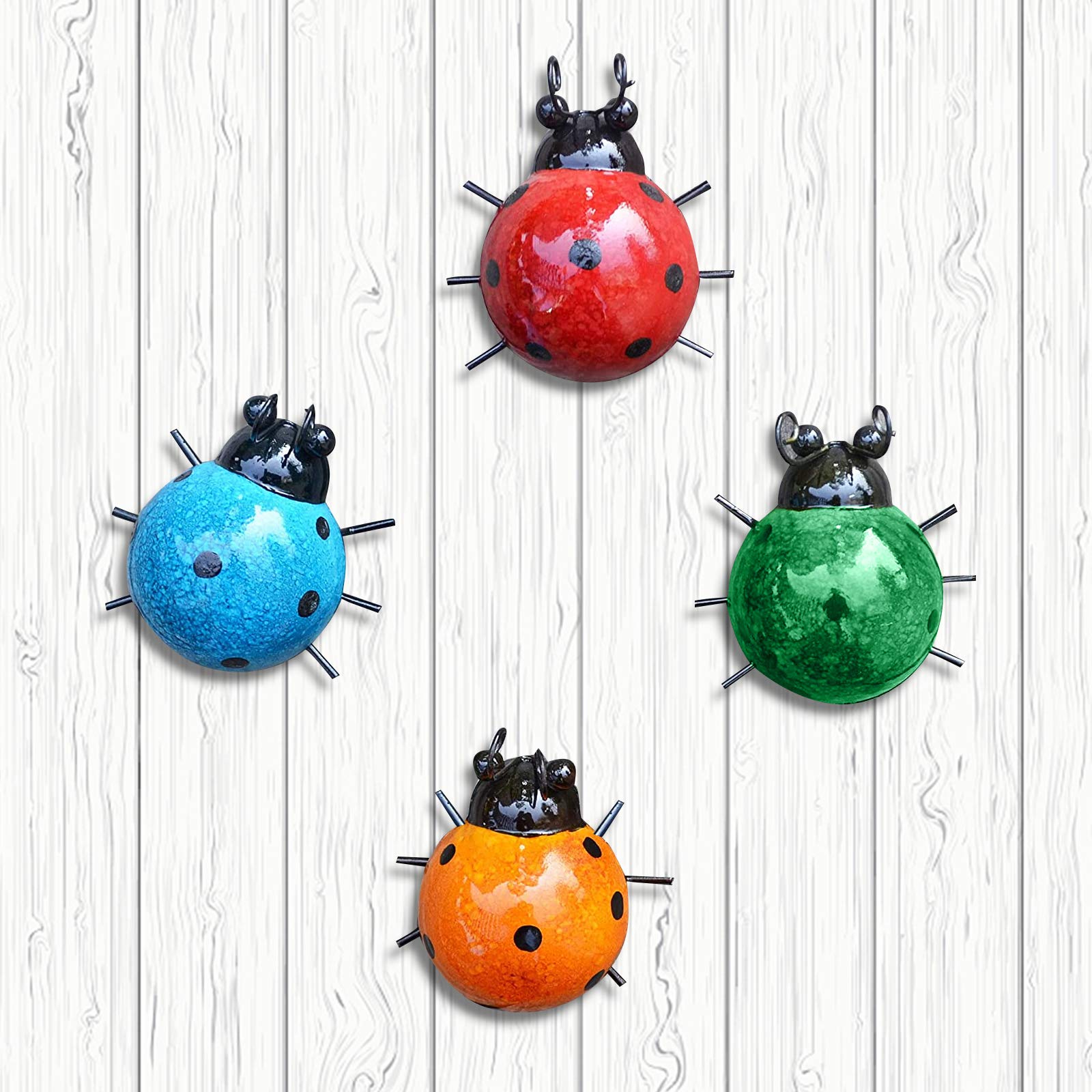 CREPRO Set of 4 Metal Ladybug Garden Wall Art Decor - Cute Outdoor Wall Sculptures for Patio, Yard, and Garden Decoration | Weather-Resistant Metal Ladybug Decor for Home & Outdoor Spaces