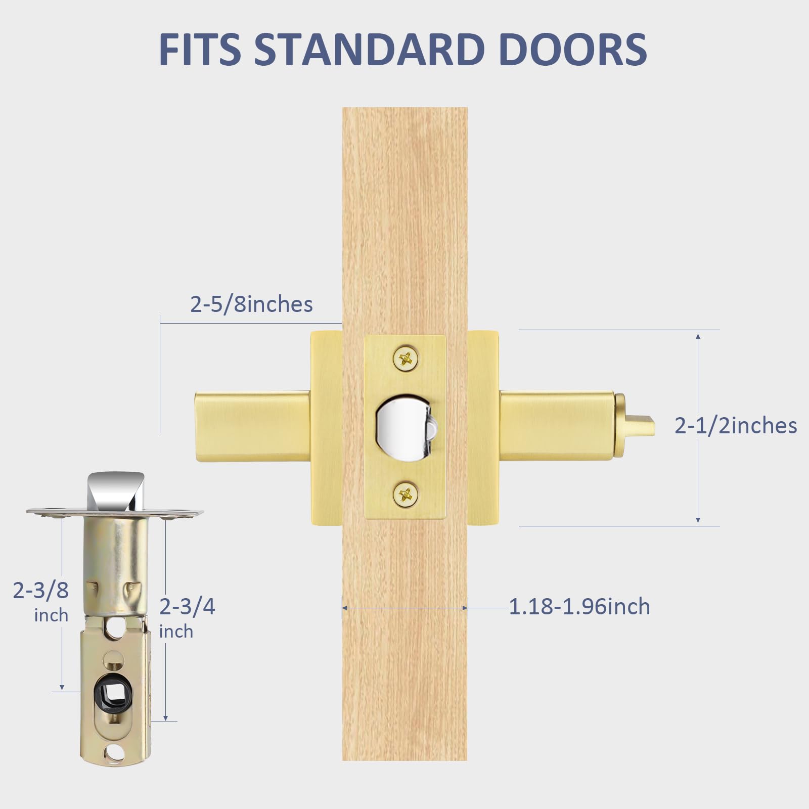 EHOMEWARE 1 Pack Gold Door Handle - Solid Brass Interior Door Lever for Bedroom, Living Room & Entry Doors - Heavy Duty & Durable - Perfect for Home, Office & Commercial Use