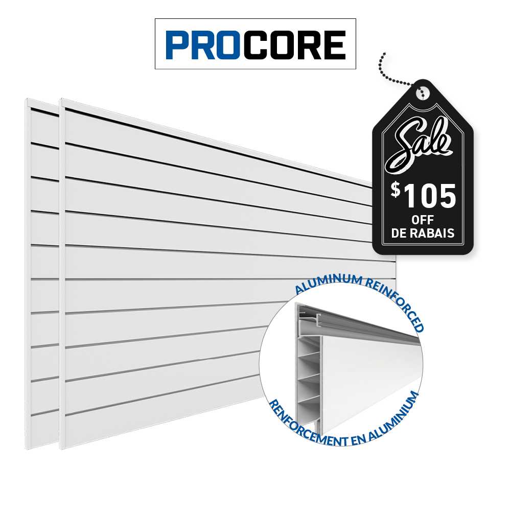 4 ft. x 8 ft. PROCORE PVC Slatwall Panel - 2 Pack (64 sq ft Total) for Retail Store Displays & Garage Organization - Durable & Easy to Install