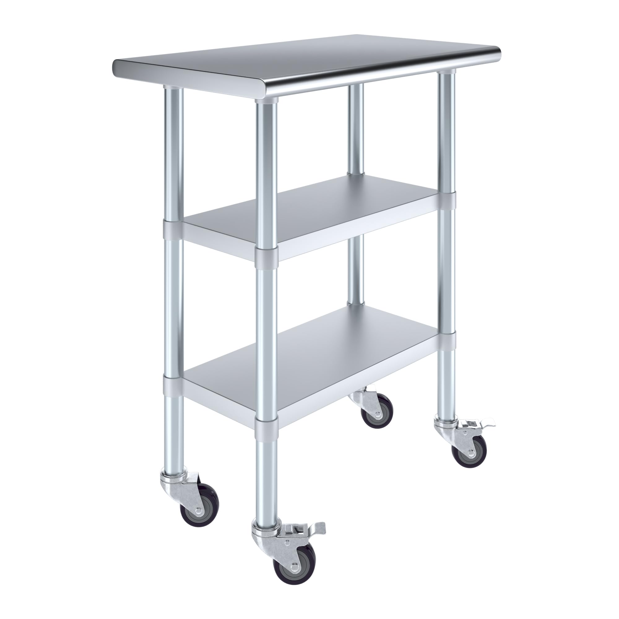 AmGood Stainless Steel Work Table with 2 Shelves & Wheels - Heavy Duty Metal Utility Table 30