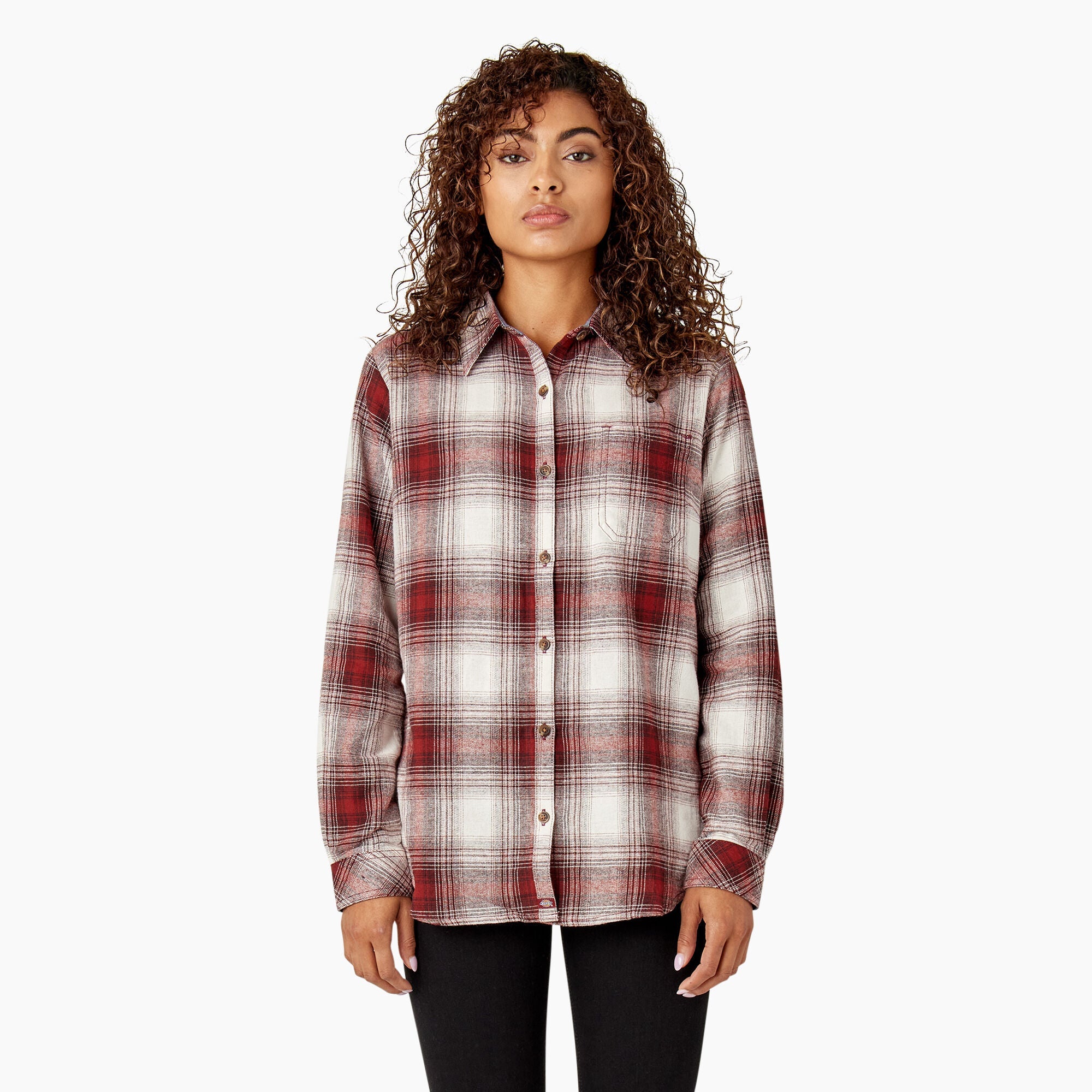 Dickies Women's Plaid Long Sleeve Flannel Shirt - Soft & Comfortable Casual Button Down Top for Work, Outdoor & Fall Fashion