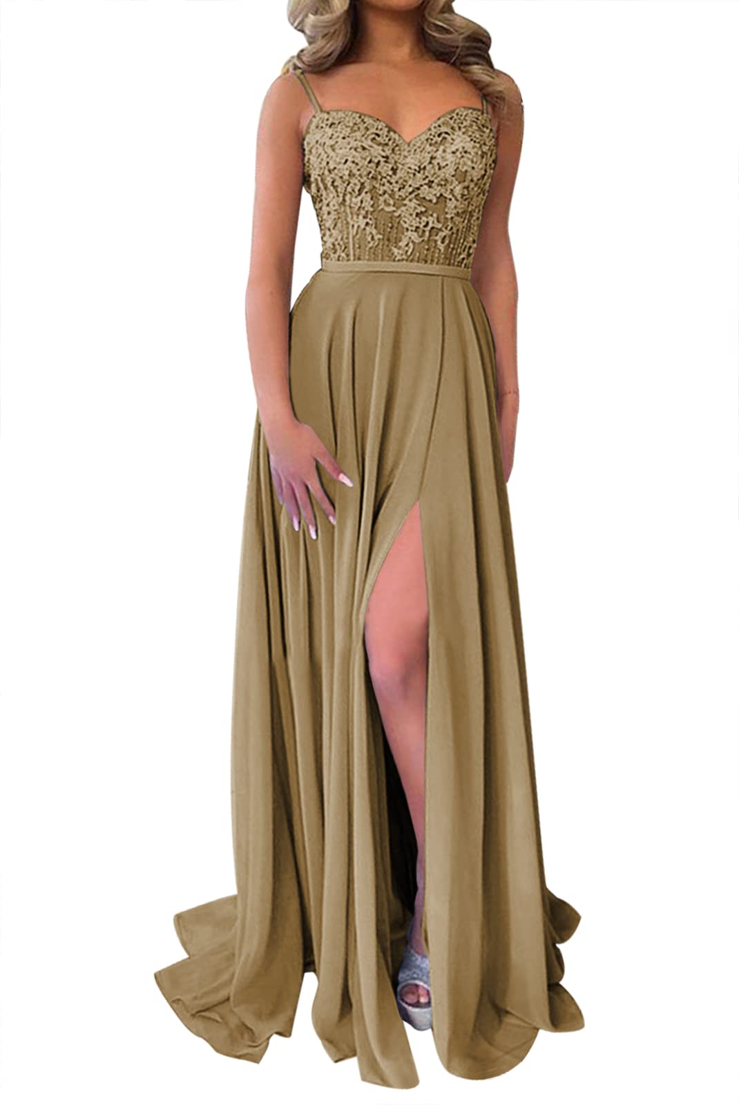 Elegant Lace Chiffon Prom Dress with High Slit - Formal Evening Gown for Homecoming, Wedding & Special Occasions