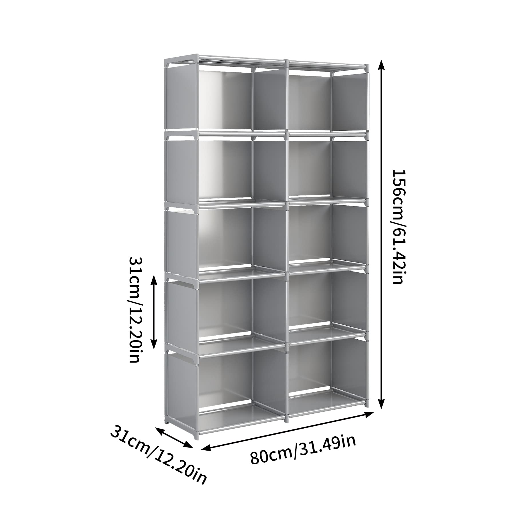 JIUYOTREE 6-Tier Portable Bookshelf with Fabric Back - 10 Cube Storage Organizer Bookcase for Living Room, Study, Bedroom - Space Saving Closet Organizer (Grey) | Perfect for Small Spaces, Kids Room & Home Office Organization