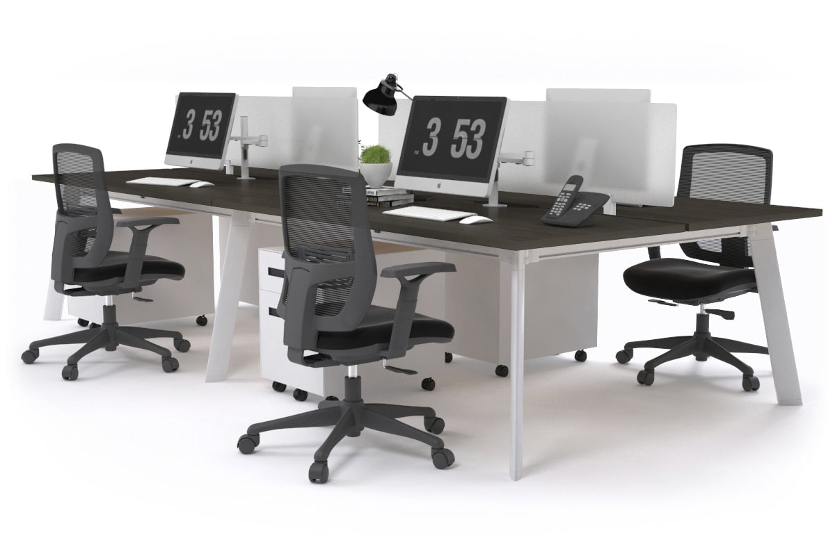 4-Person Workstation with White Frame - 1400L x 800W Office Desk with Cable Management Scallop | Perfect for Team Collaboration, Open Office Spaces & Shared Work Environments