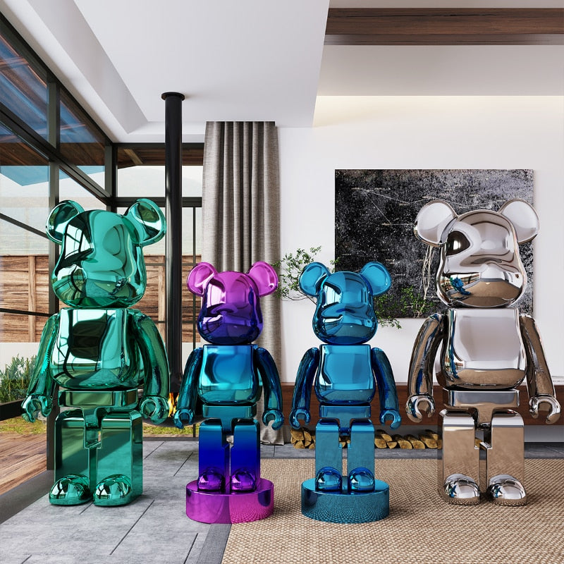 Electroplated Multicolor Bearbrick Collectible Statue - Large Size Art Toy for Home Decor, Office Display & Gift Giving