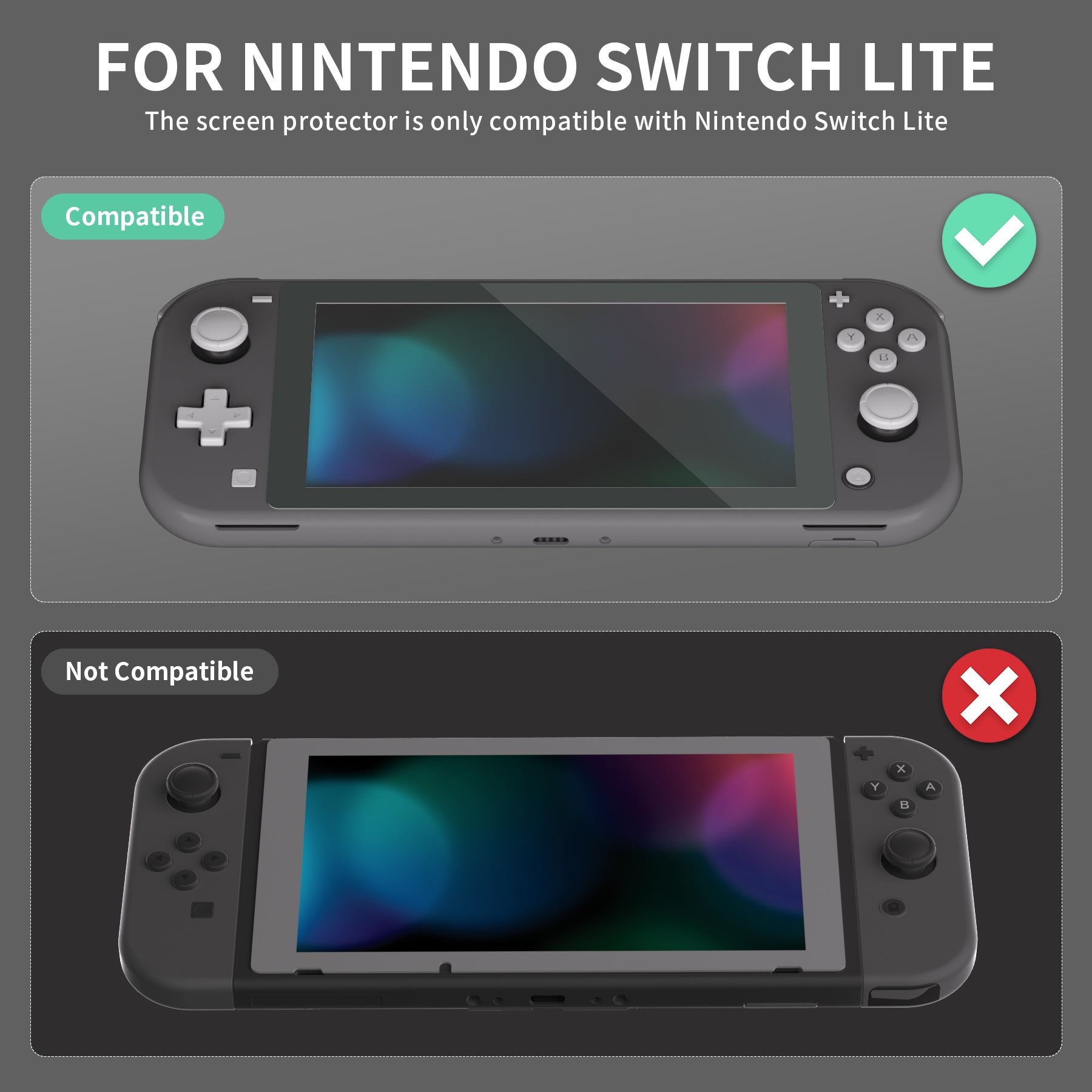 eXtremeRate 2 Pack Anti-Scratch Clear HD Tempered Glass Screen Protector for Nintendo Switch Lite - Gray Edge - Perfect for Gaming Protection & Travel Use