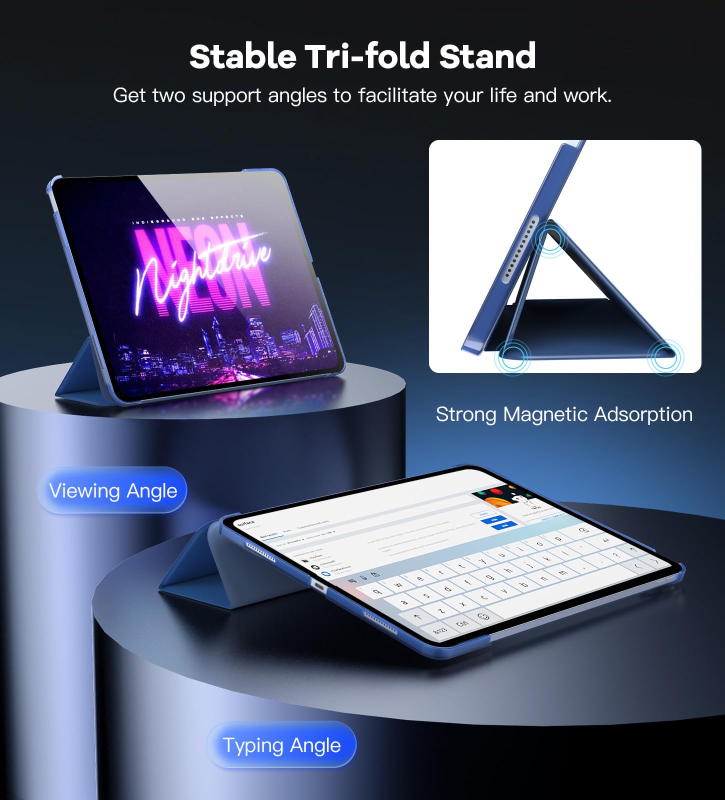 TiMOVO iPad Air 13 Inch (M3/M2 2025/2024) Case - Slim Protective Cover with Stand, Supports Touch ID, Auto Wake/Sleep & Translucent Back - Navy Blue - Perfect for Work, Travel and Home Use