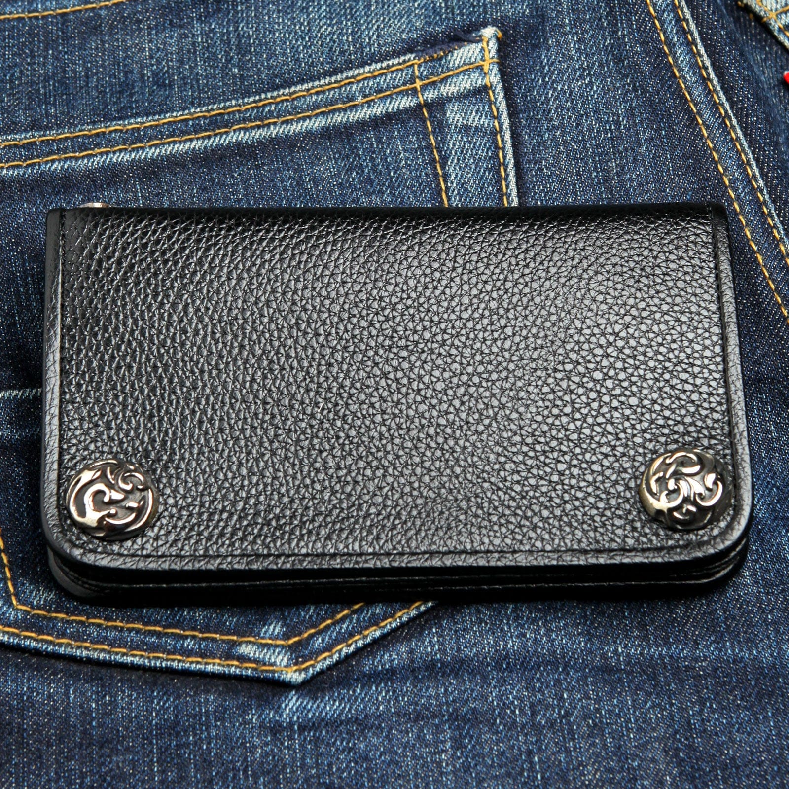 Genuine Cowhide Leather Biker Wallet for Men - Medium Size RFID Blocking Bi-Fold Wallet - Perfect for Motorcycle Riders, Travel & Everyday Use