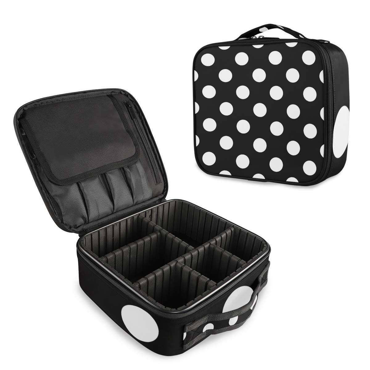 ALAZA Fashion Polka Dot Makeup Bag - Portable Cosmetic Organizer with Adjustable Dividers - Travel Train Case for Makeup Brushes & Beauty Essentials - Perfect for Travel, Home & Salon Use